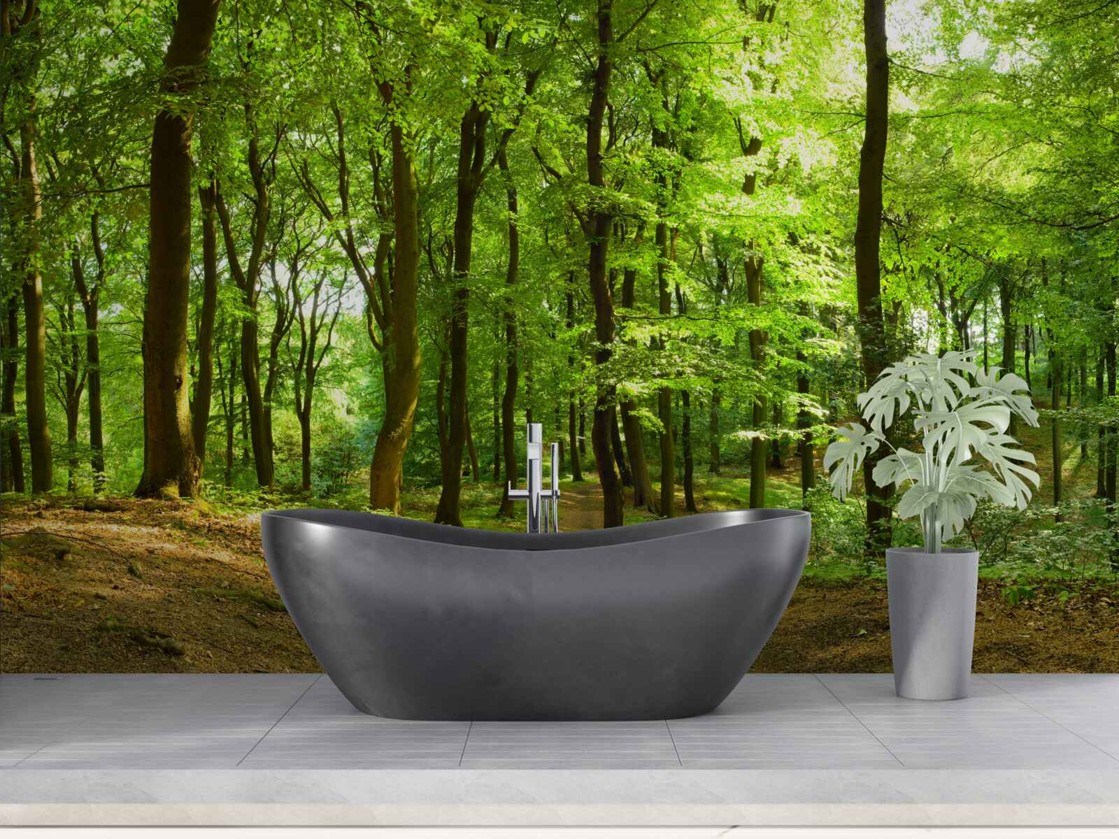 Papier peint pelouse dans une dense forêt d'émeraude