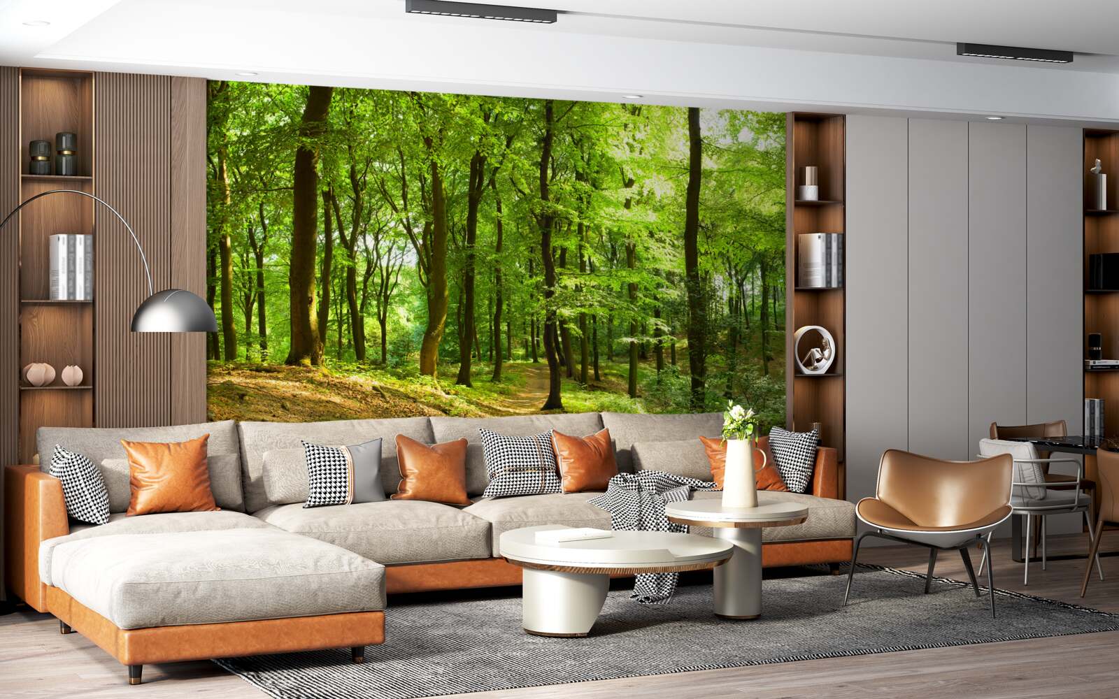 Papier peint pelouse dans une dense forêt d'émeraude