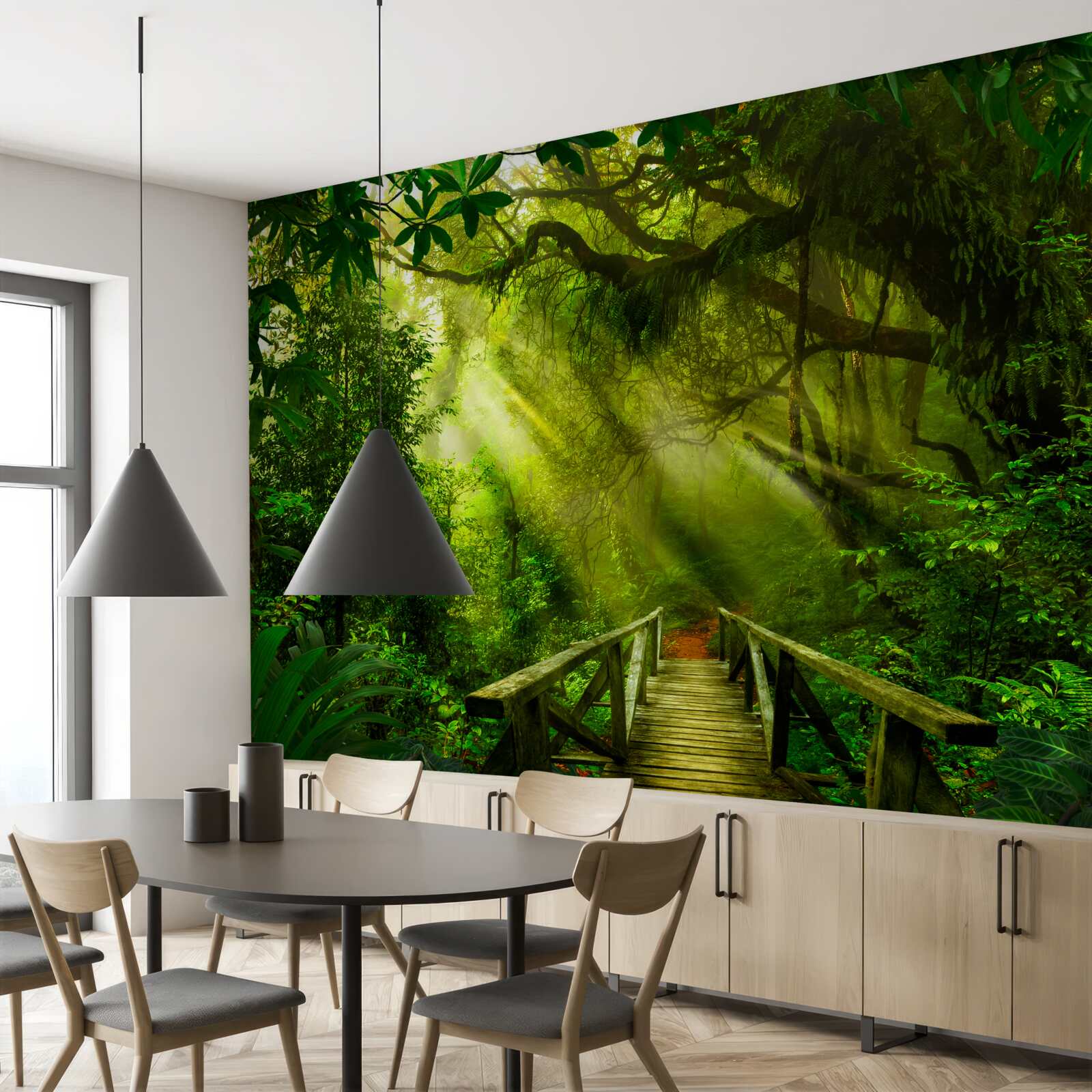 Papier peint un pont au cœur de la forêt