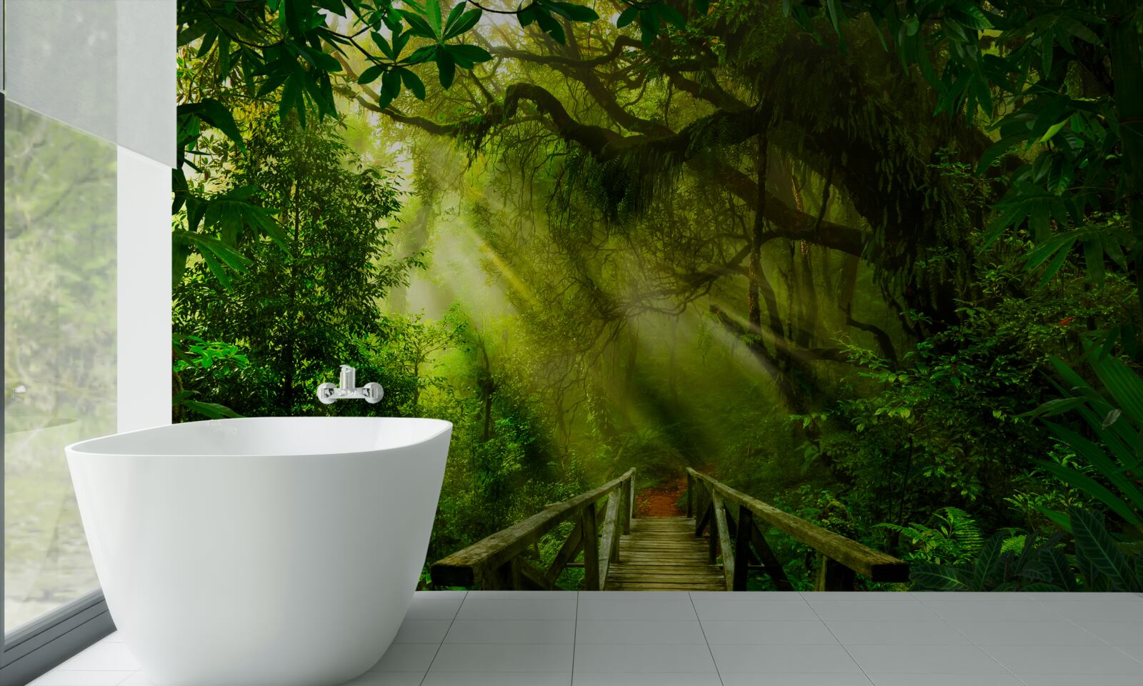 Papier peint un pont au cœur de la forêt