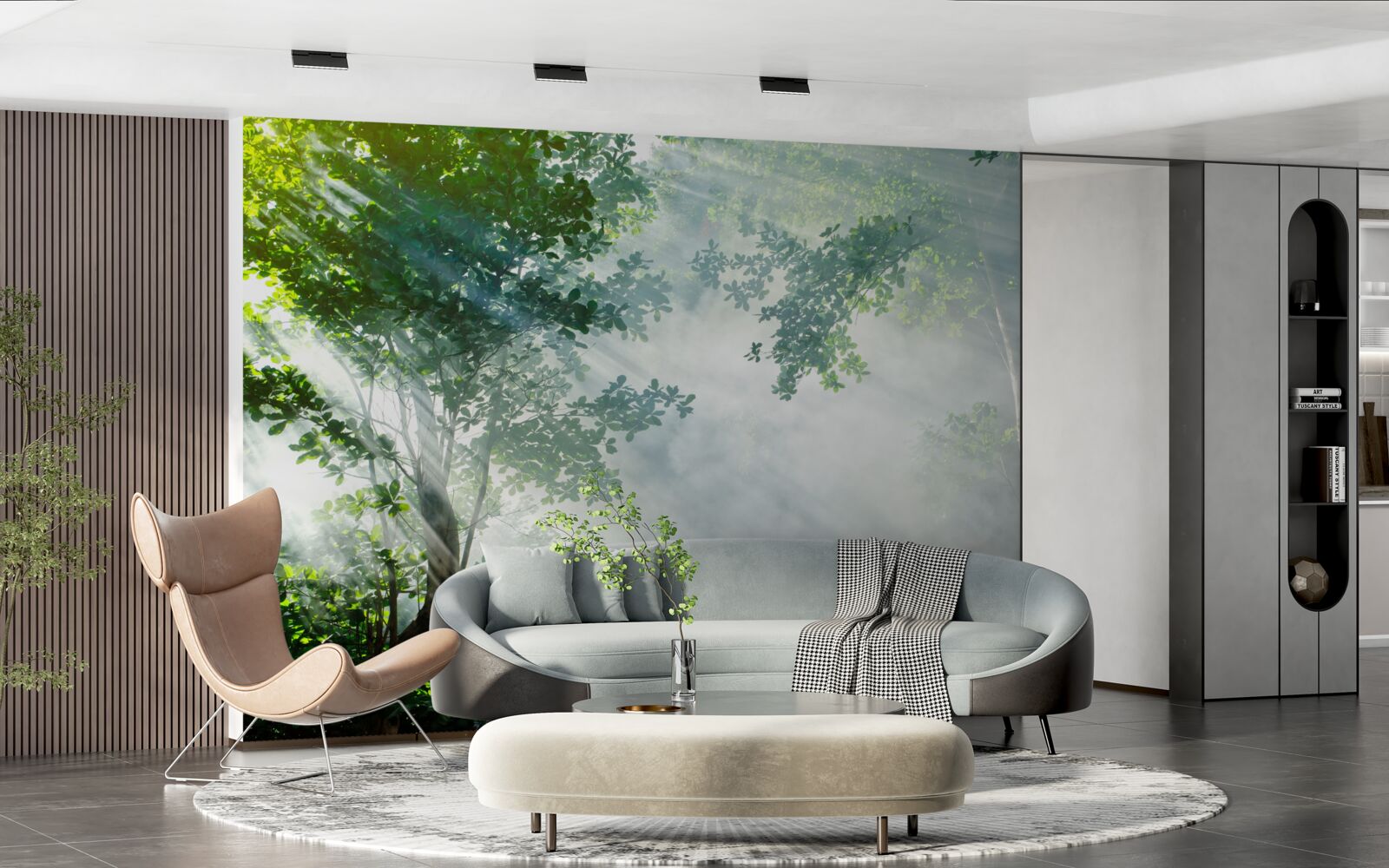 Papier peint les rayons du soleil matinal pénètrent dans la forêt