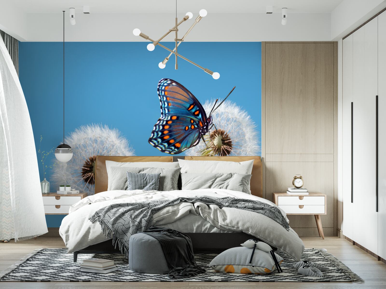 Papier peint un papillon se pose sur un pissenlit desséché