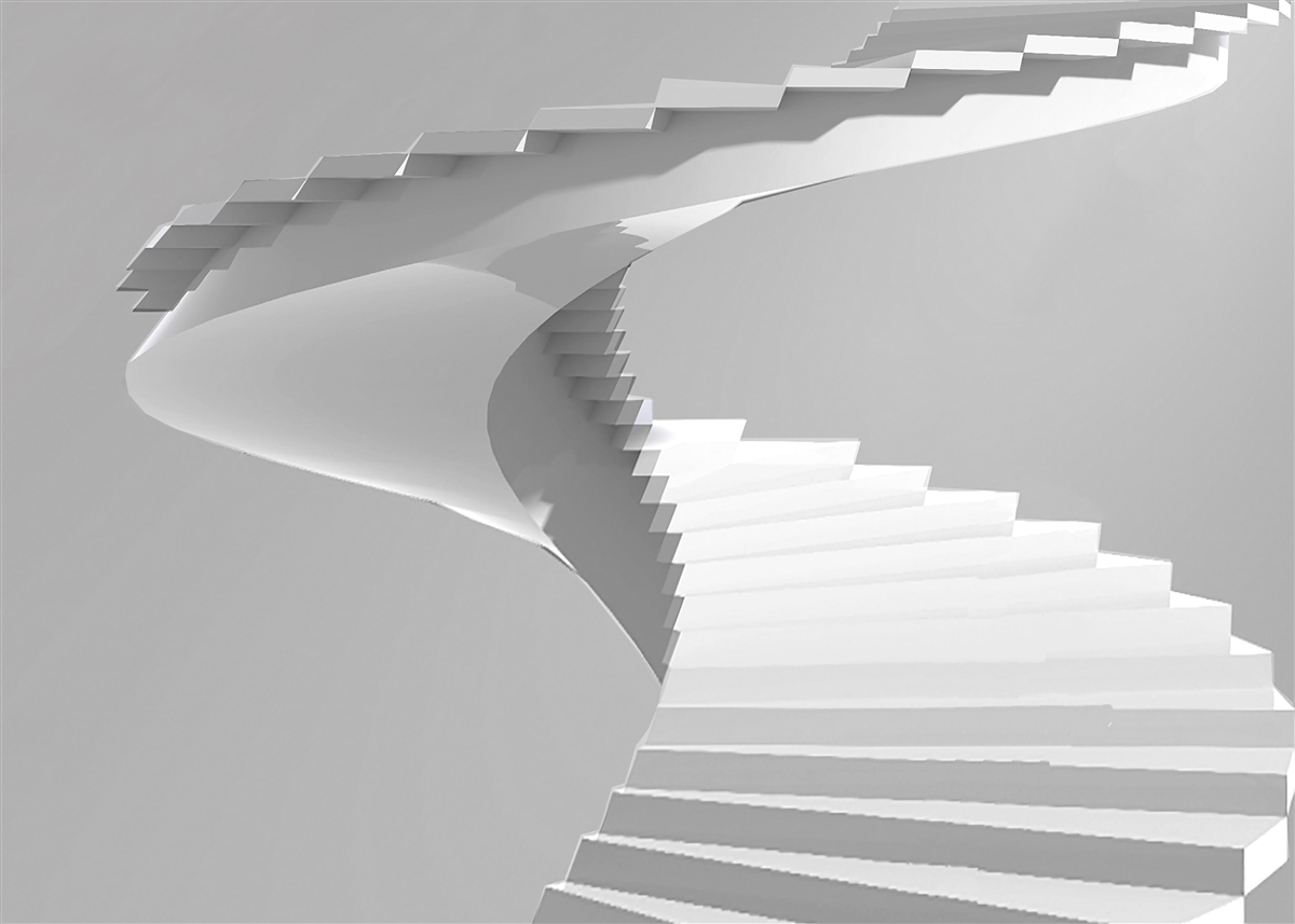Papier peint escalier tournant blanc
