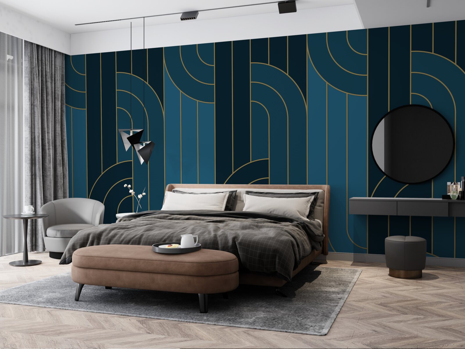 Papier peint les lignes bleu foncé qui sont interconnectées