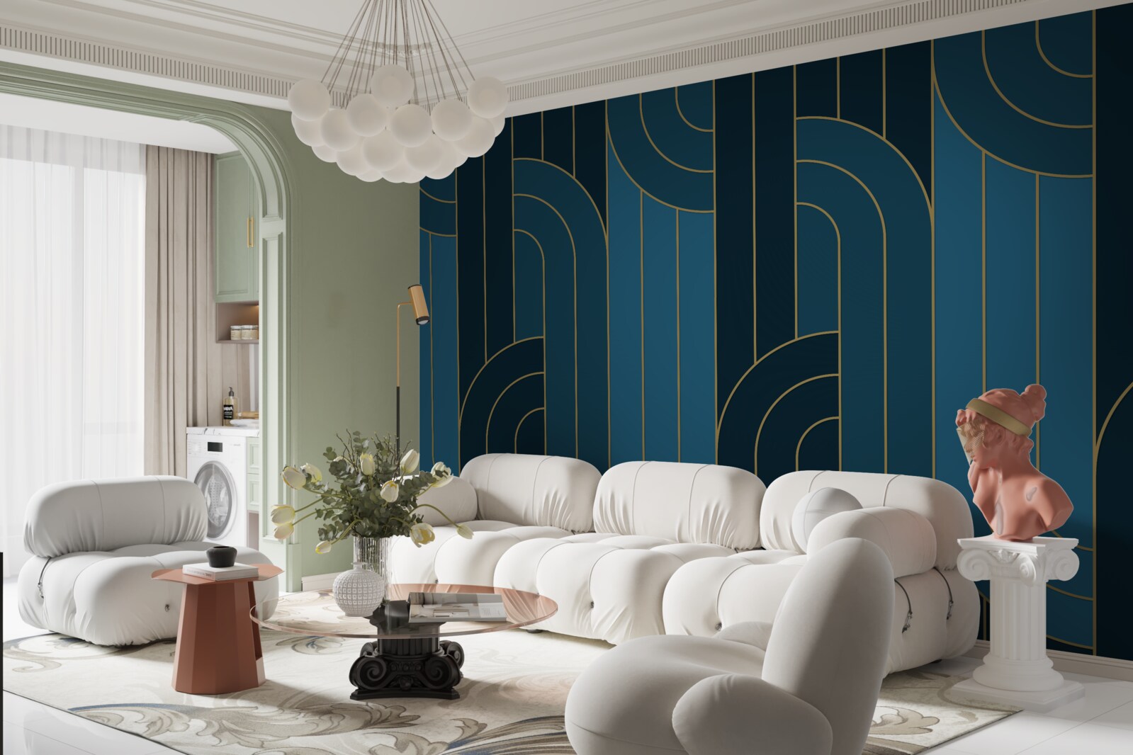 Papier peint les lignes bleu foncé qui sont interconnectées