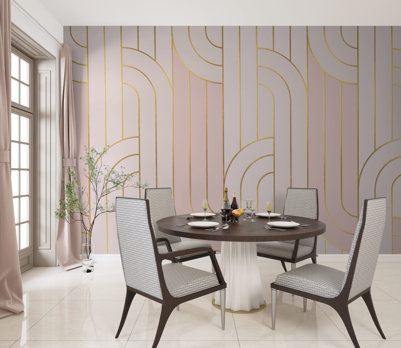 Papier peint lignes roses douces