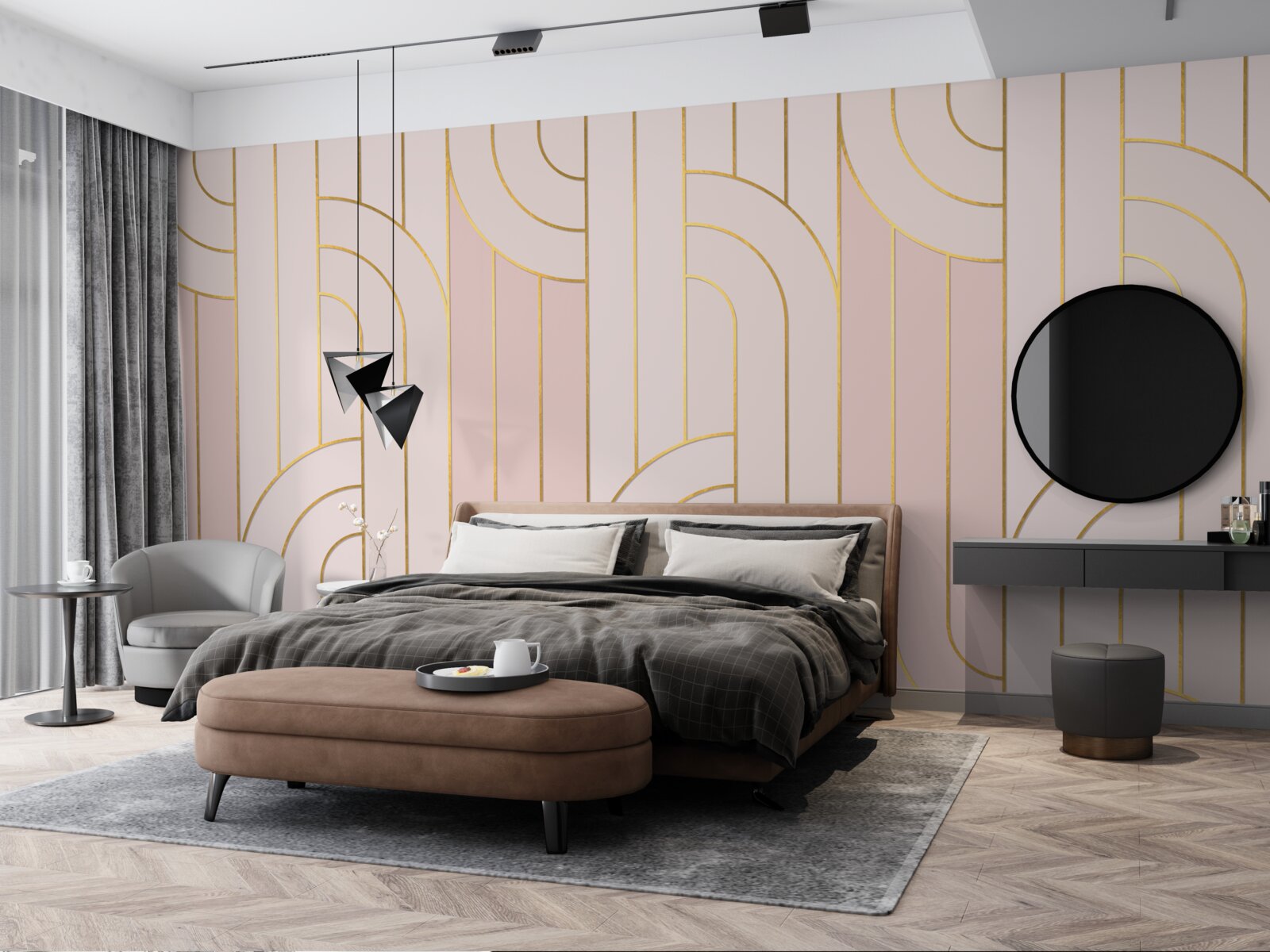 Papier peint lignes roses douces