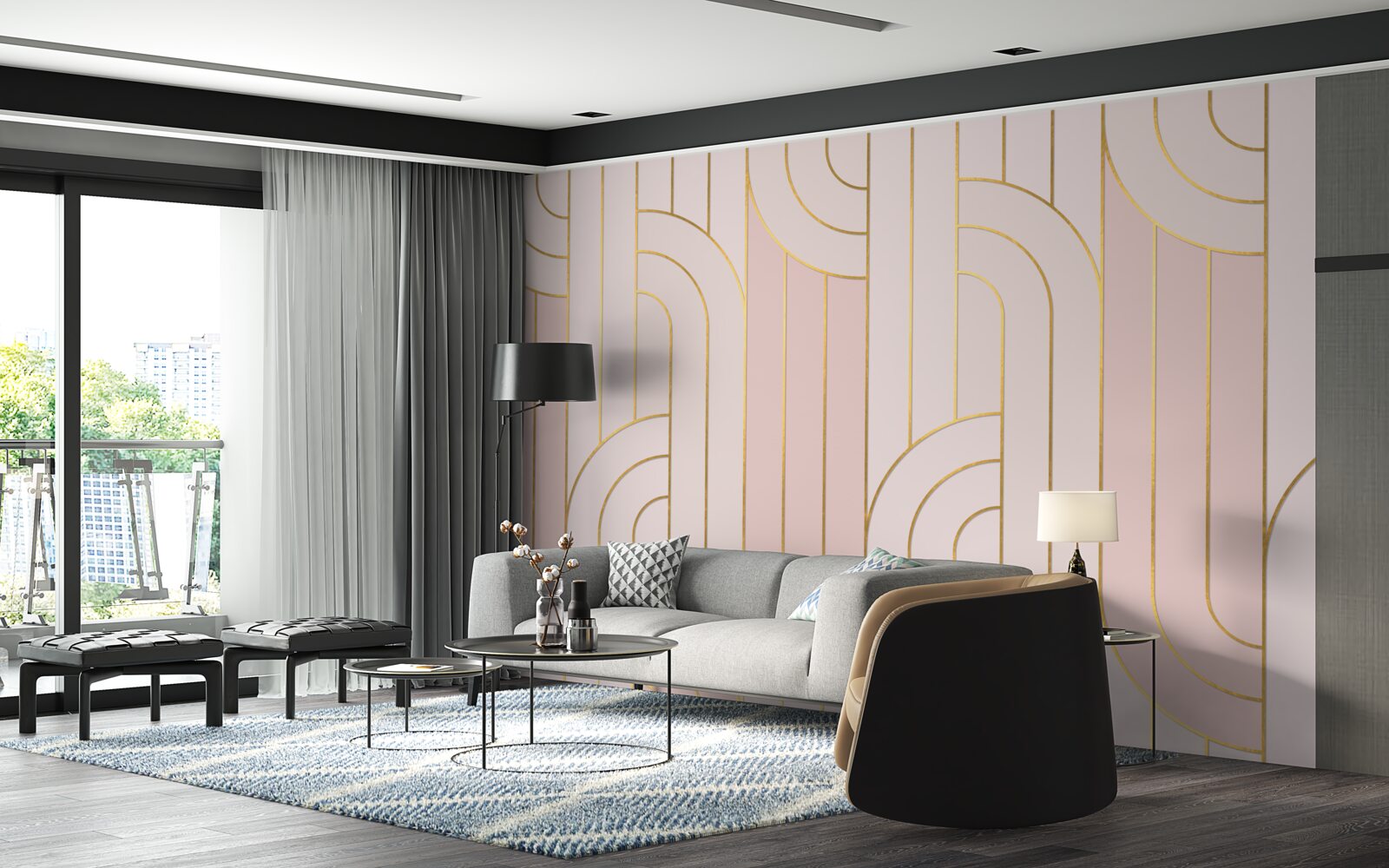 Papier peint lignes roses douces