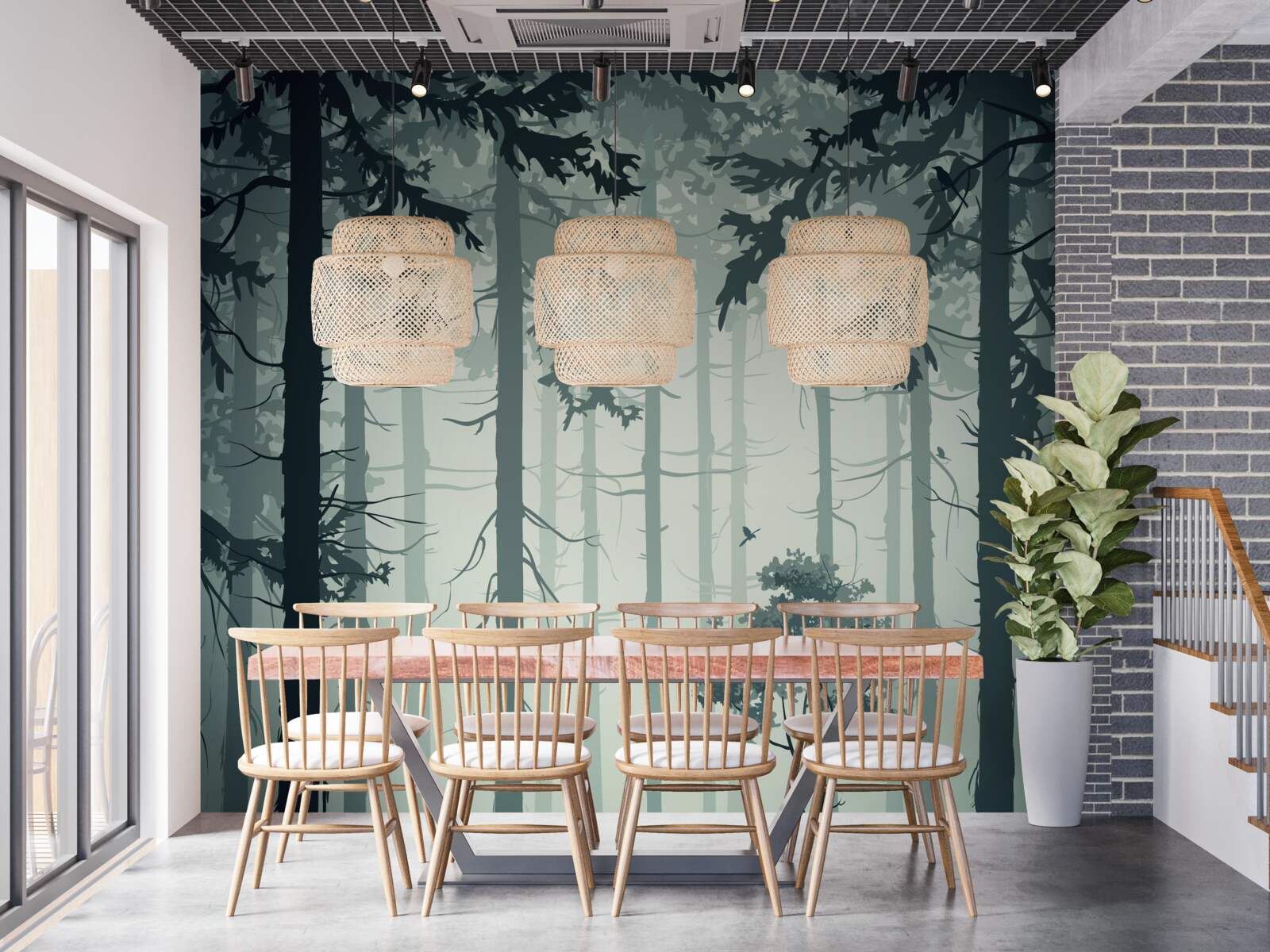 Papier peint forêt enveloppée d'une brume mystérieuse