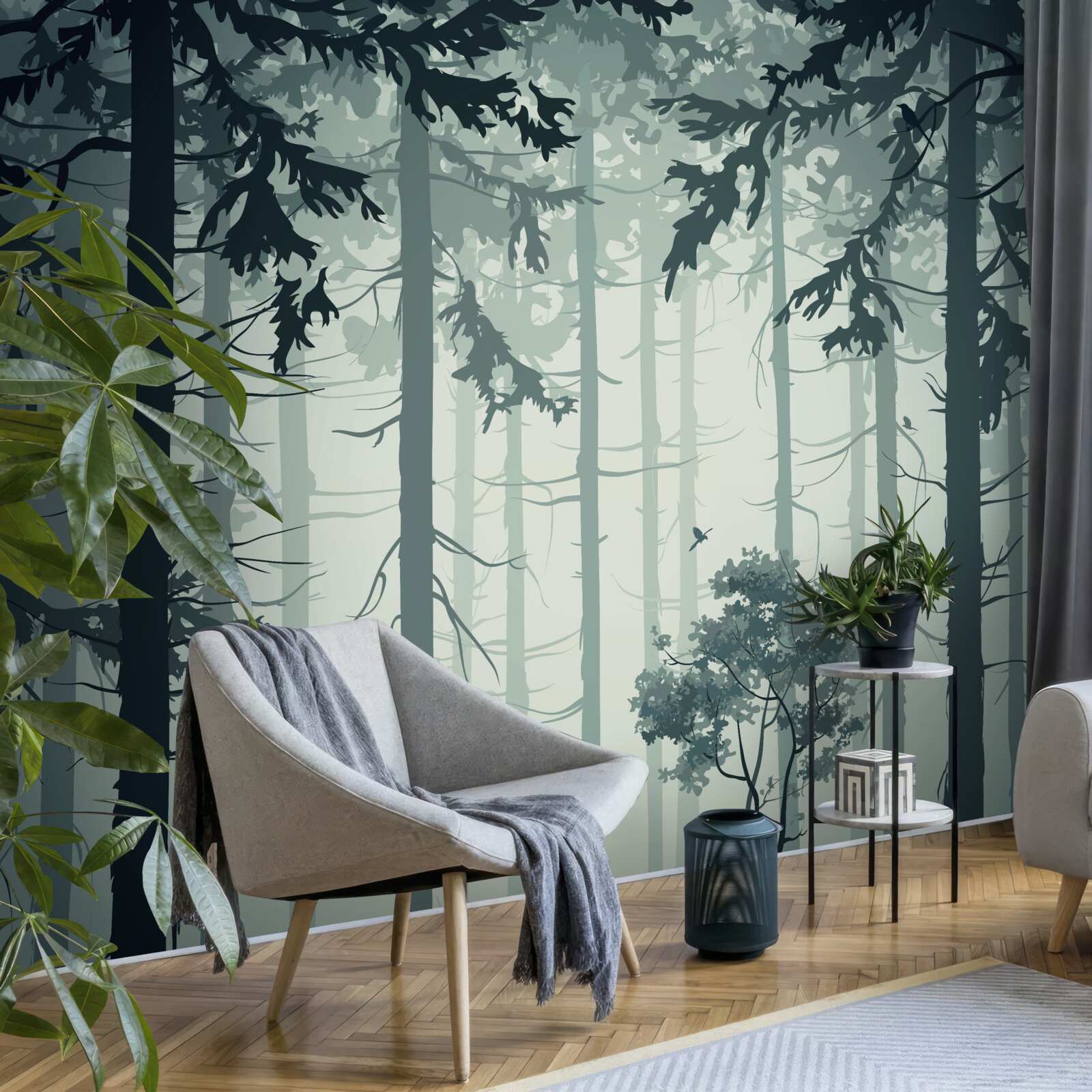 Papier peint forêt enveloppée d'une brume mystérieuse