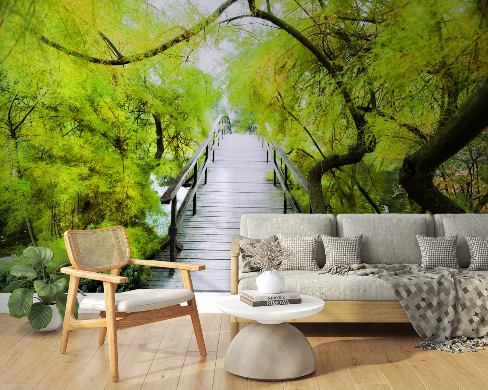 Papier peint escaliers traversant des espaces verts