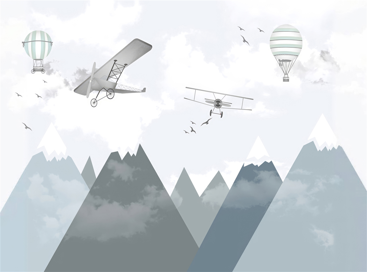 Papier peint avions et hélicoptères survolent les sommets des montagnes