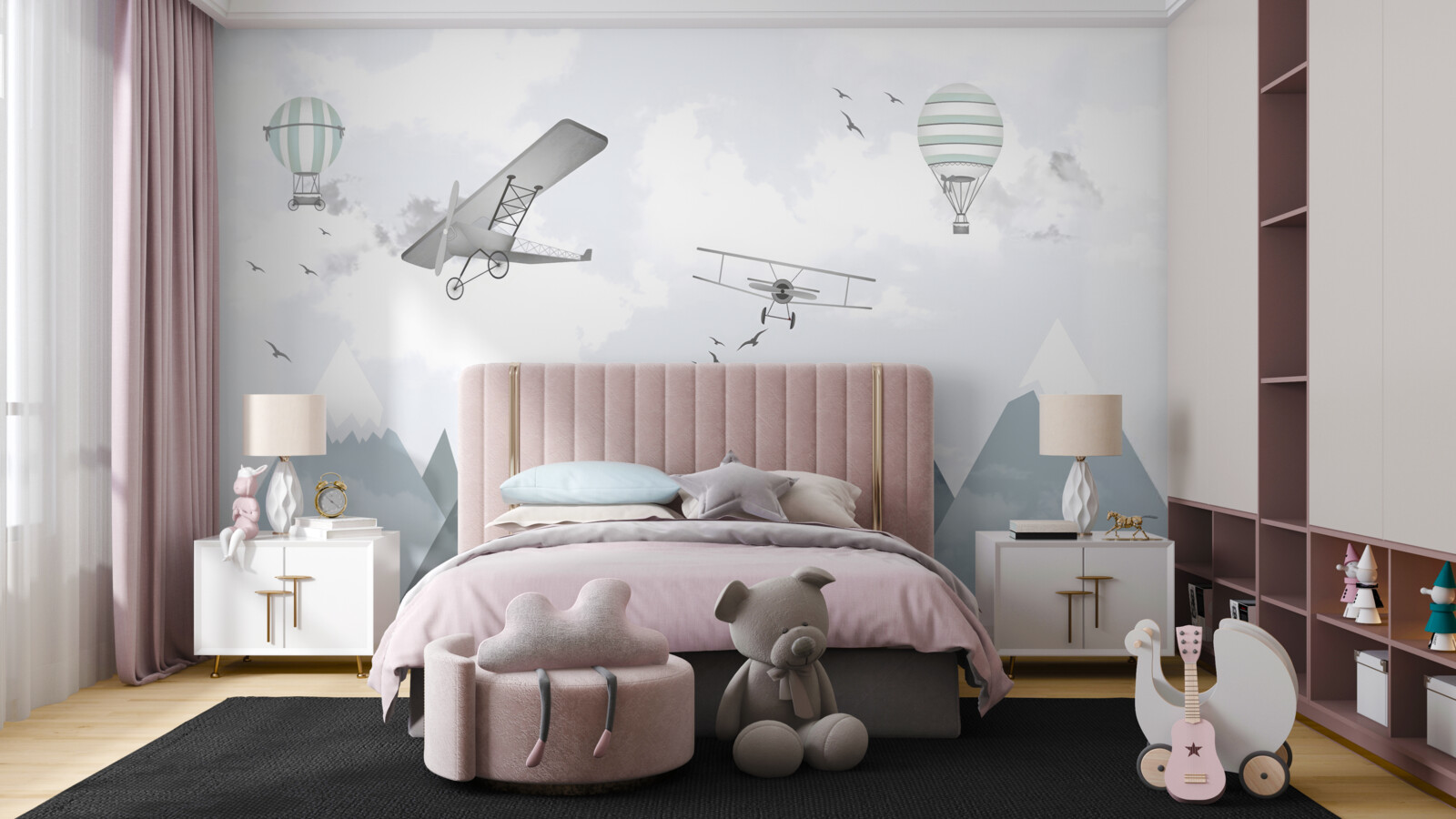 Papier peint avions et hélicoptères survolent les sommets des montagnes