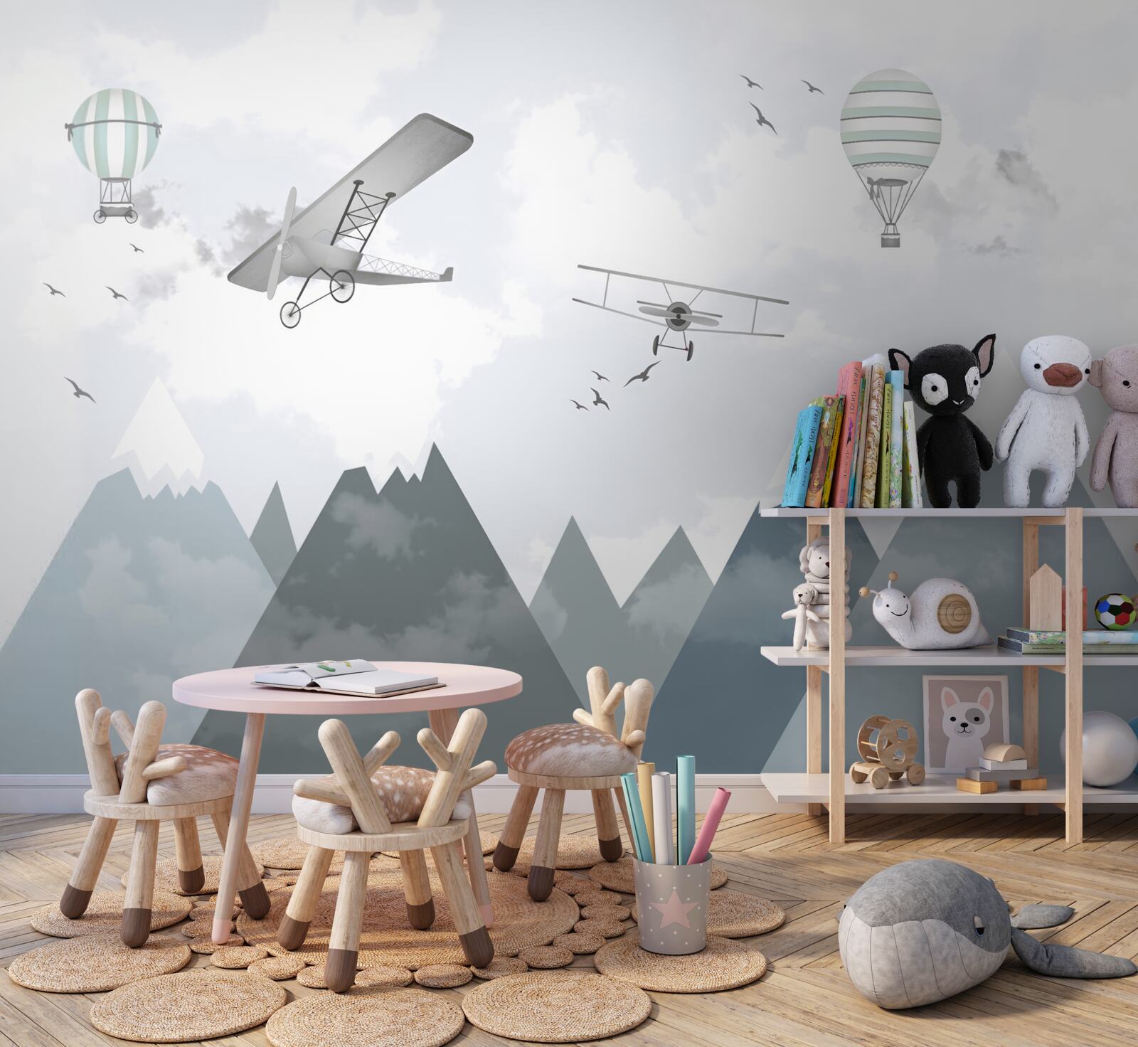 Papier peint avions et hélicoptères survolent les sommets des montagnes