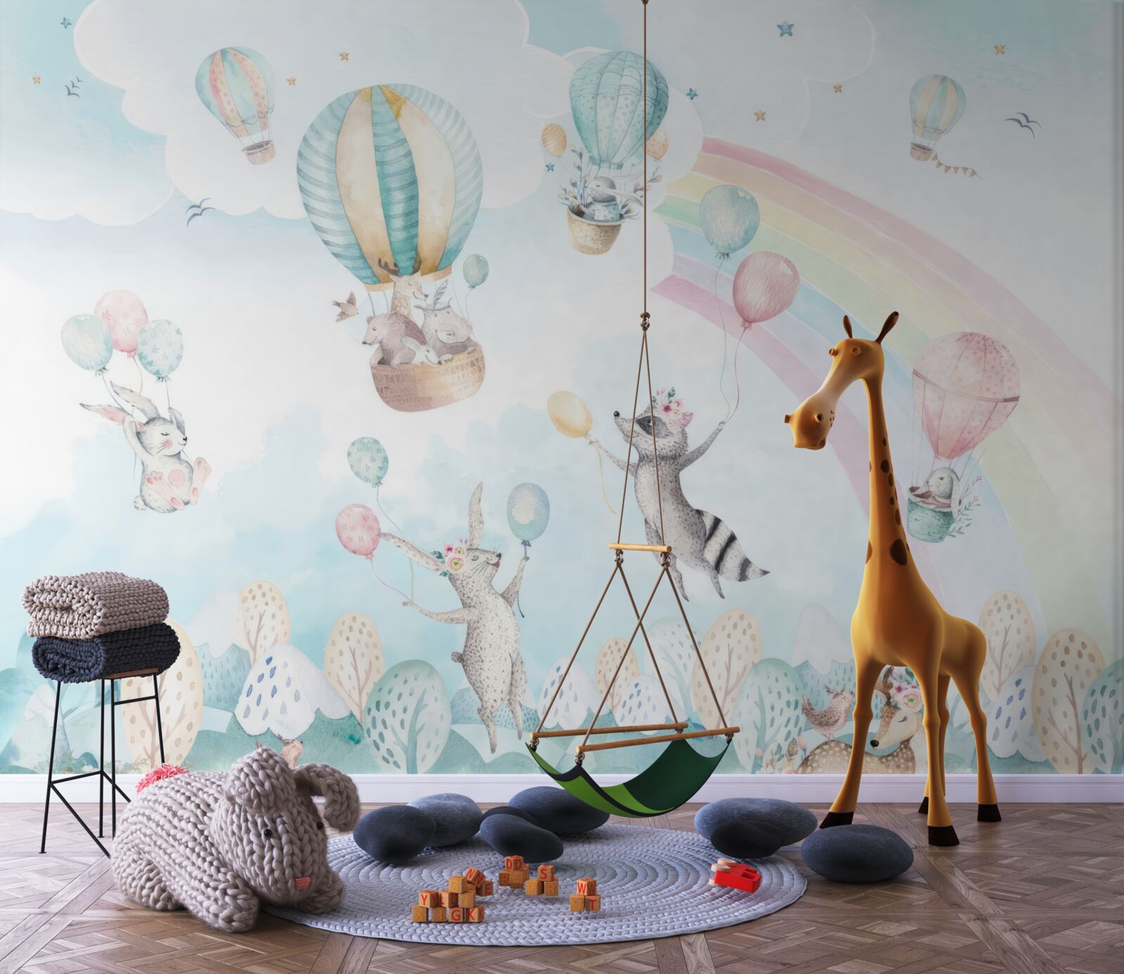 Papier peint les animaux jouent avec des balles et volent