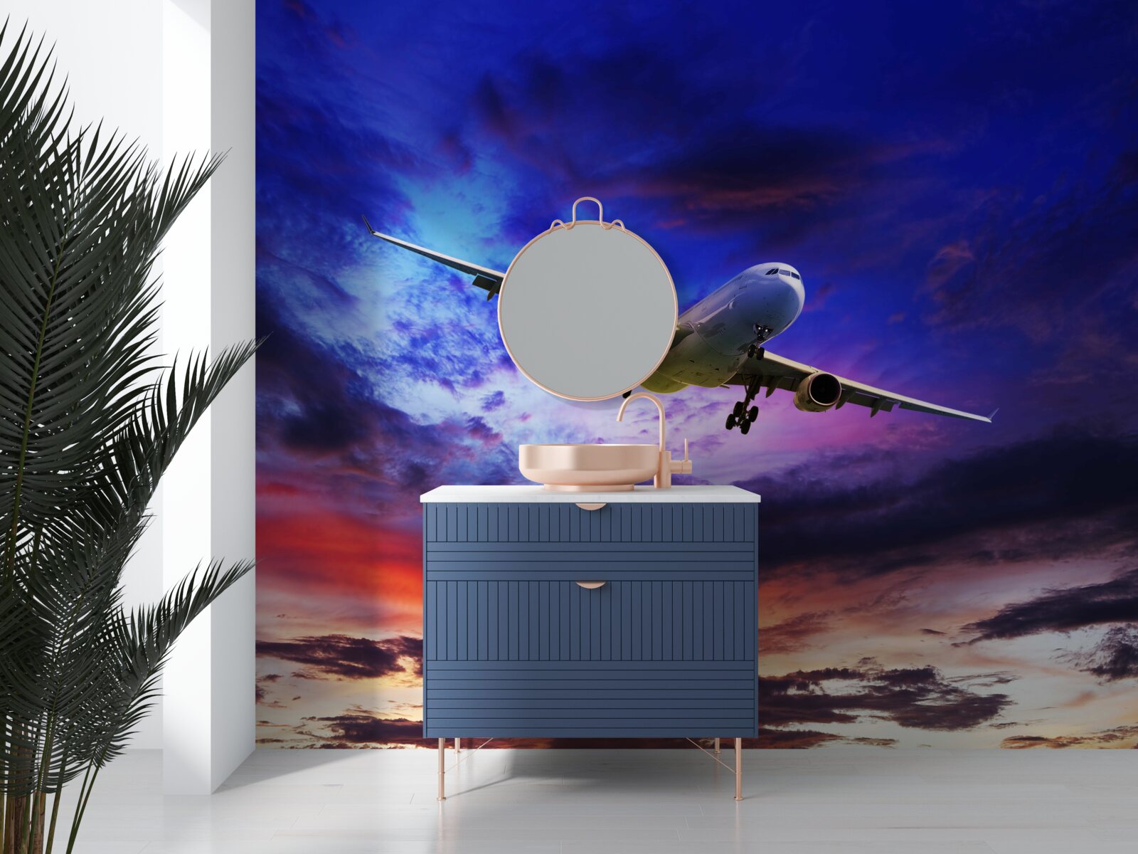 Papier peint avion de passagers dans le ciel du soir