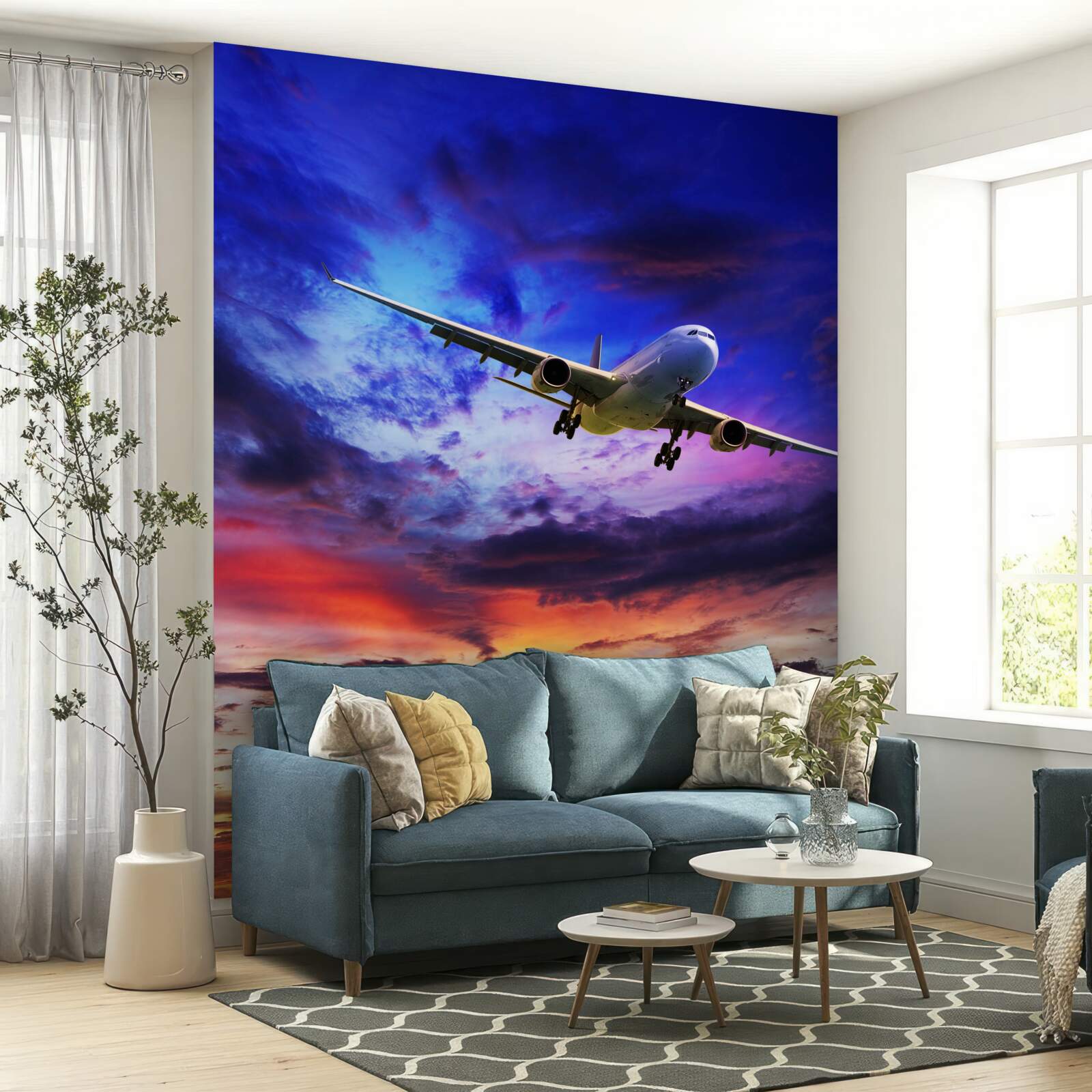 Papier peint avion de passagers dans le ciel du soir