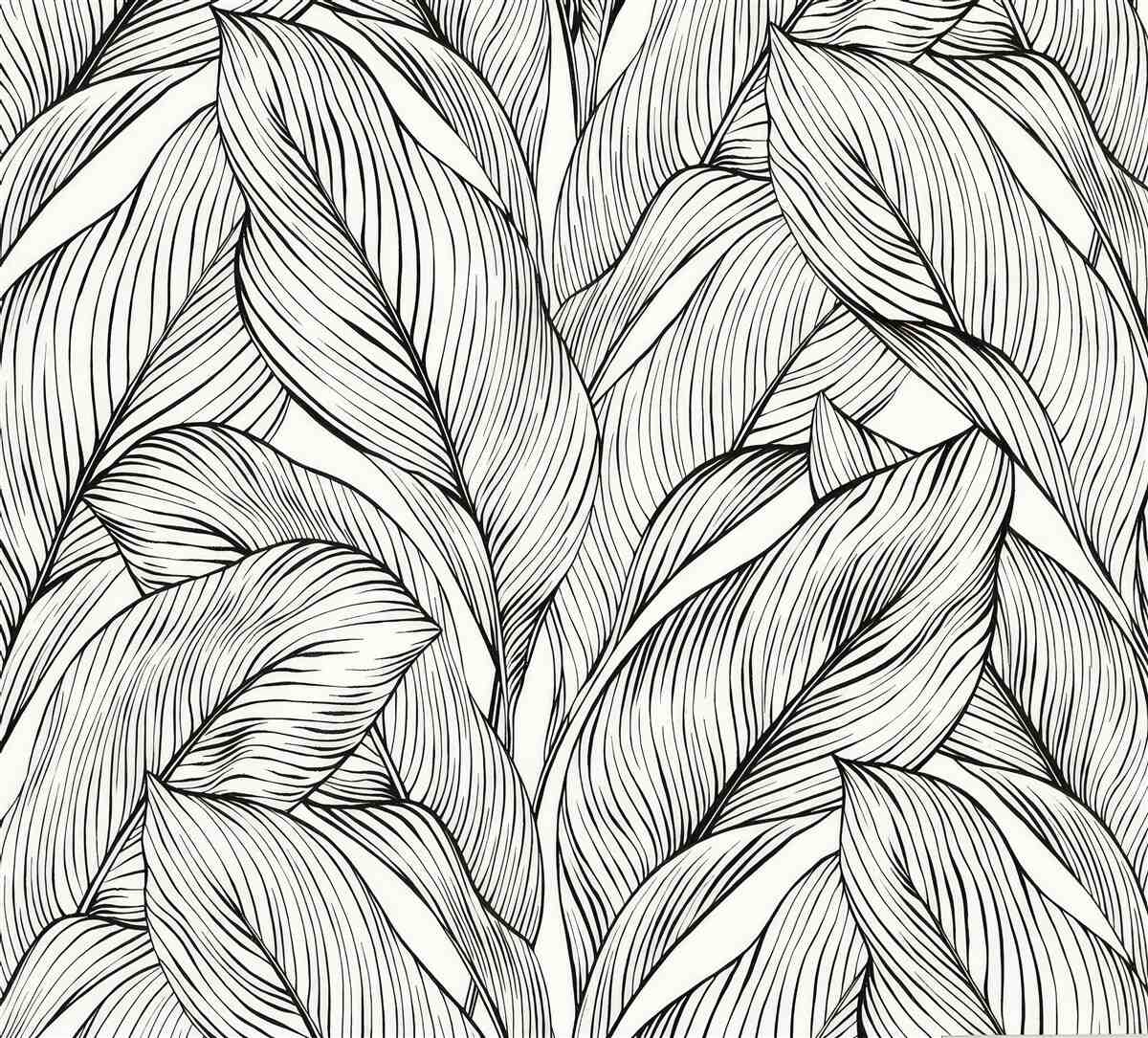 Papier peint feuilles en noir et blanc