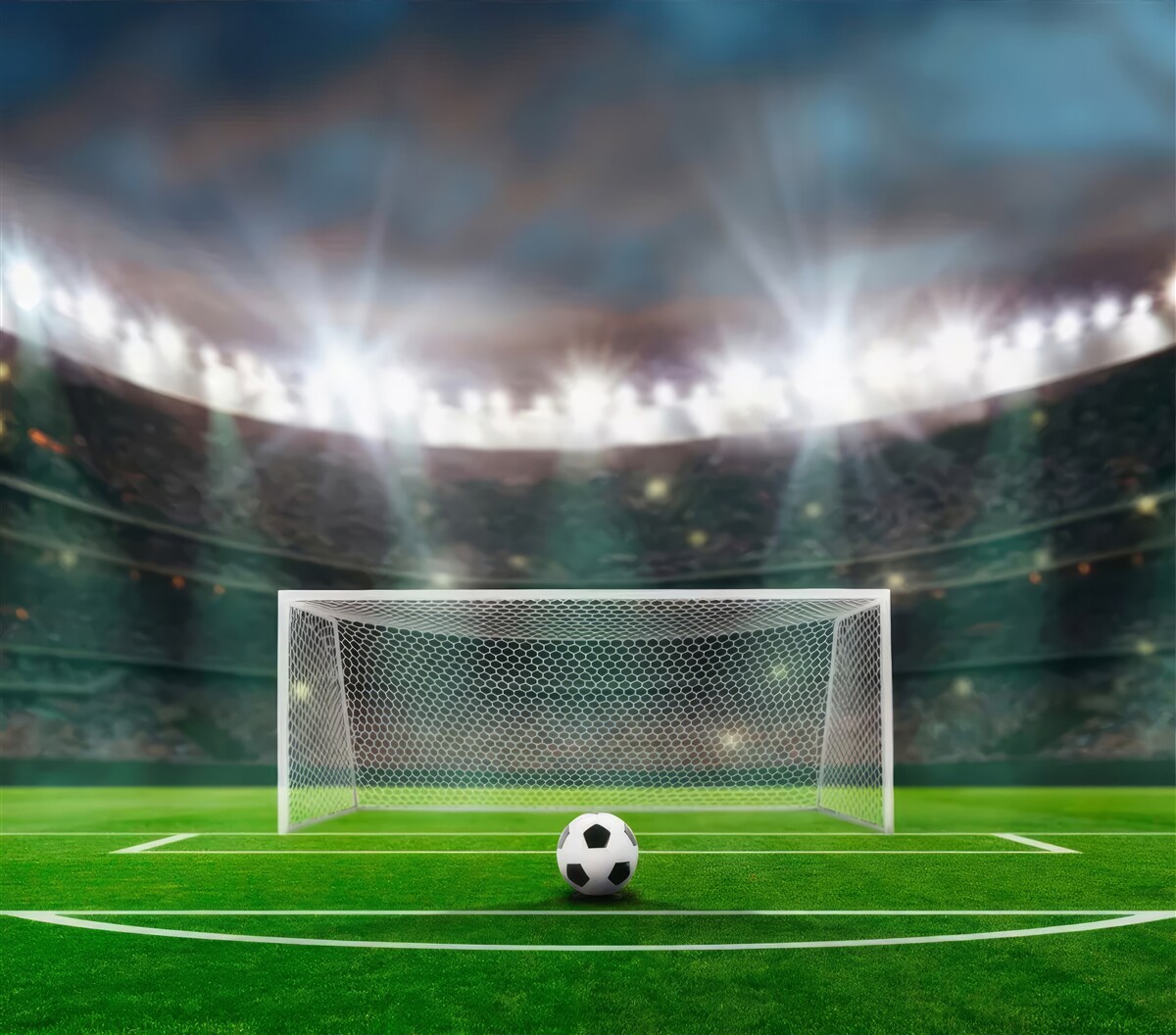 Papier peint sur le terrain, à côté du but, le ballon repose