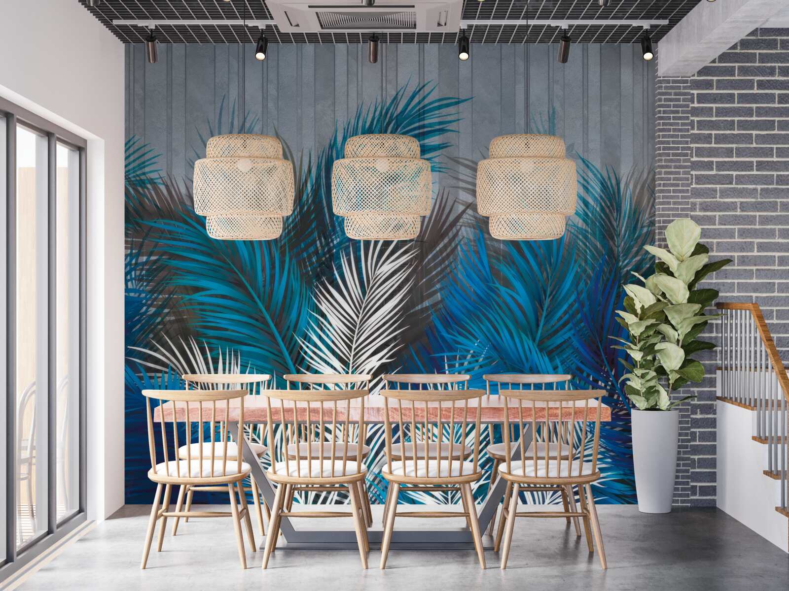 Papier peint feuilles de fougère de différentes couleurs