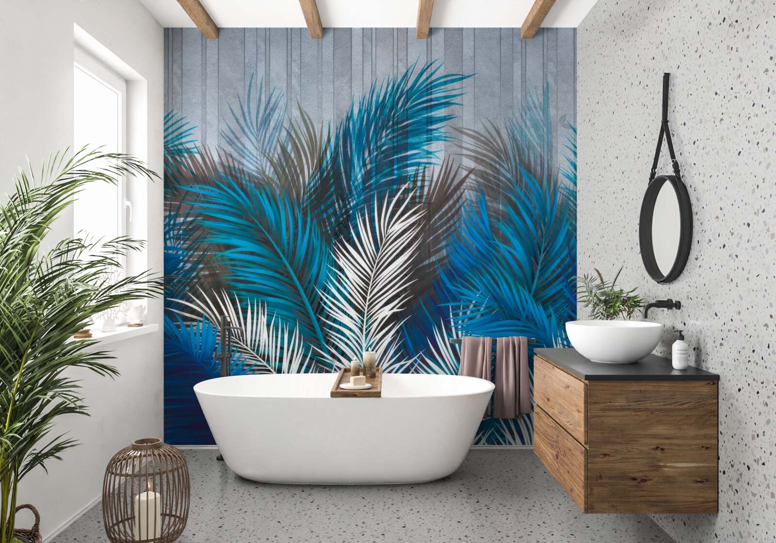 Papier peint feuilles de fougère de différentes couleurs