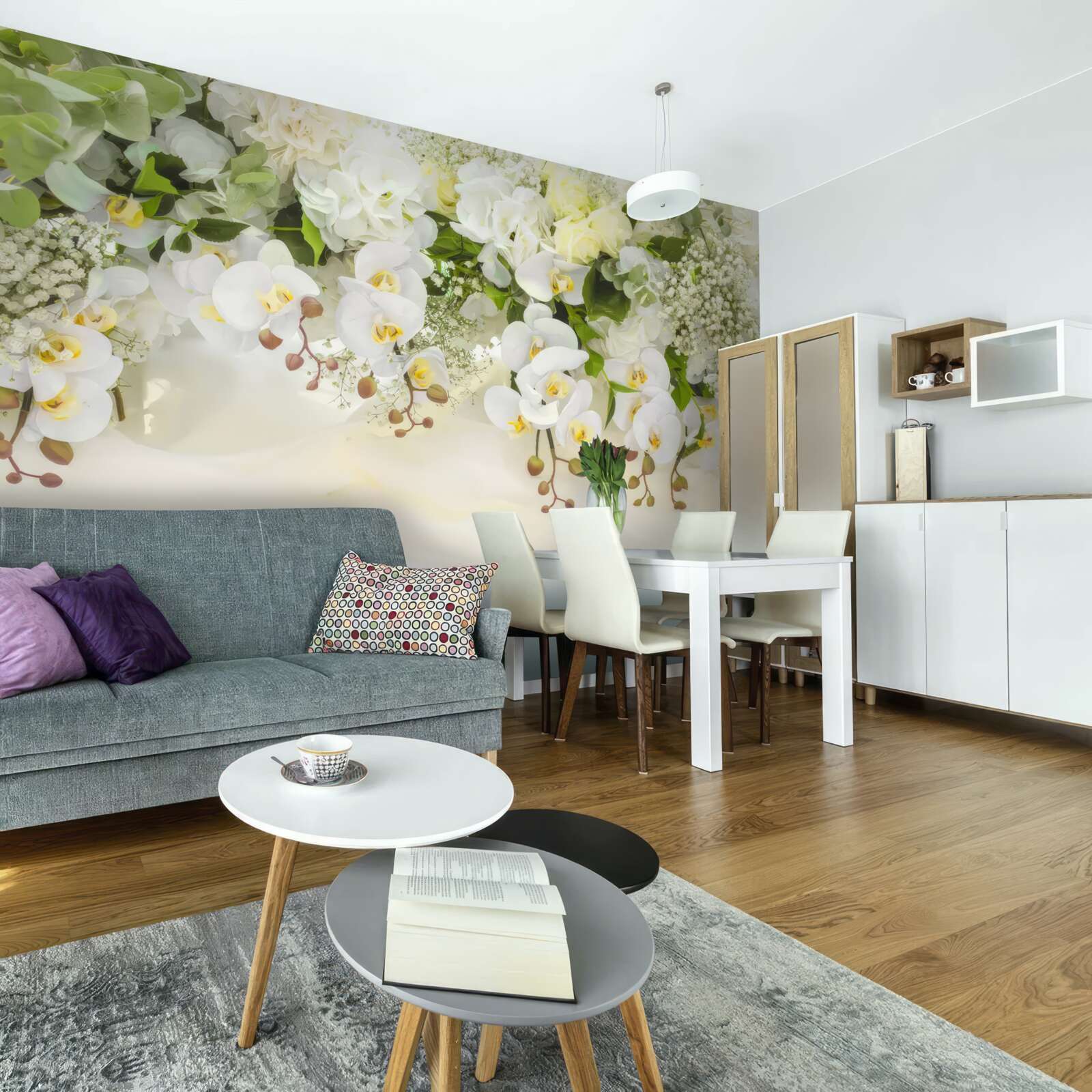 Papier peint orchidées blanches pendantes