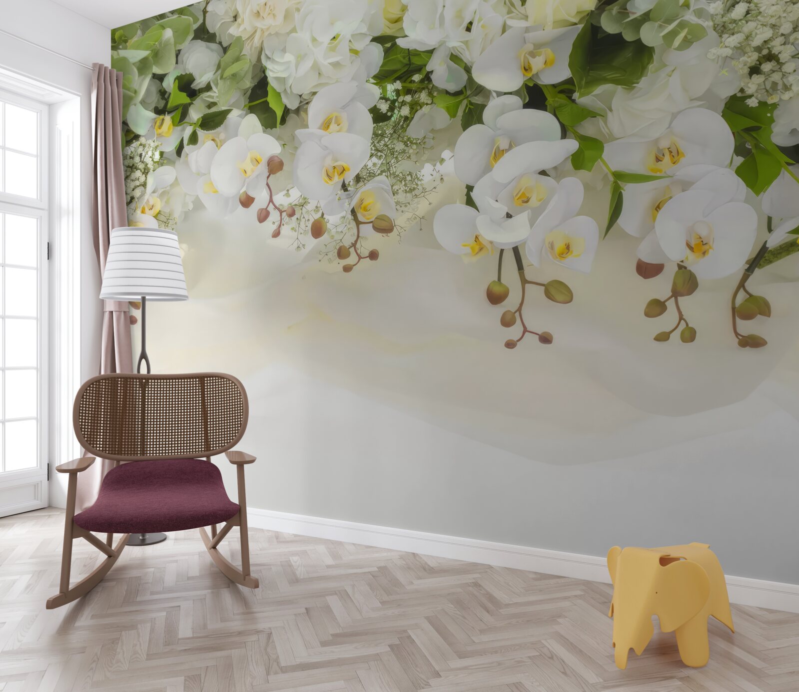 Papier peint orchidées blanches pendantes