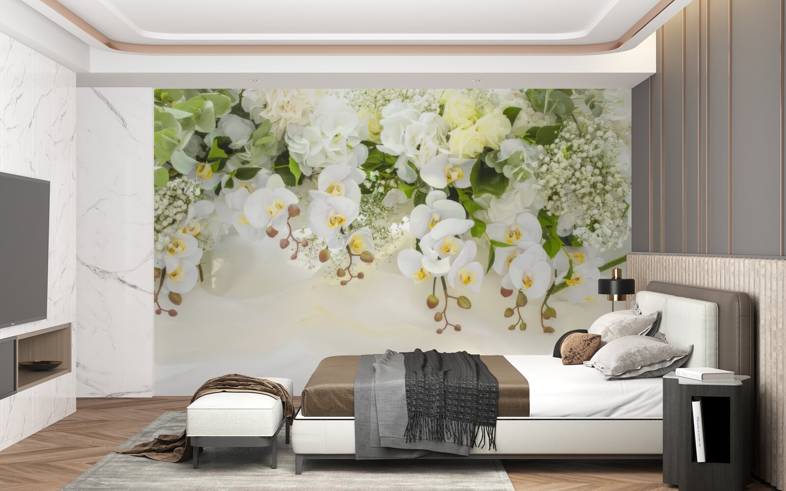 Papier peint orchidées blanches pendantes