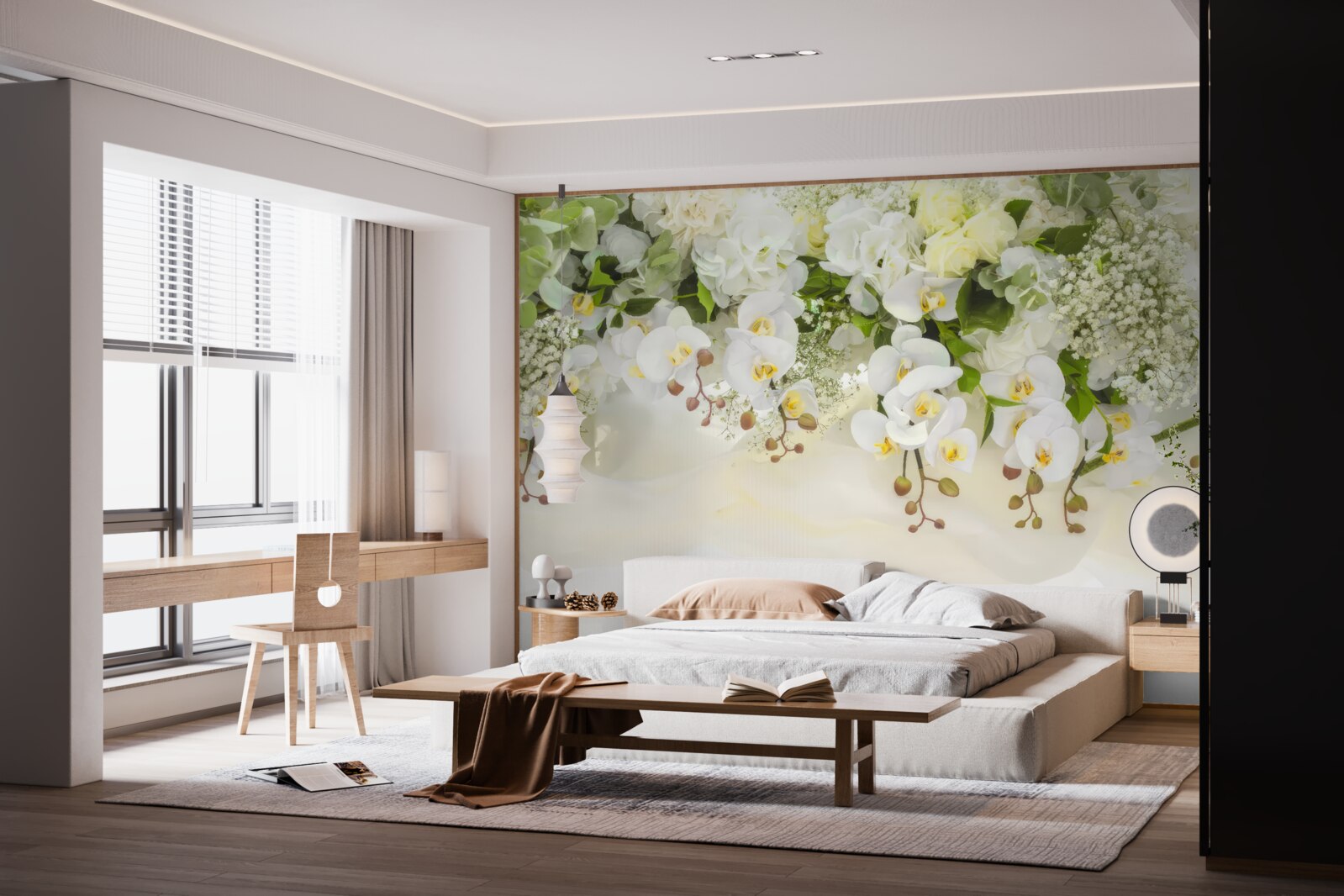 Papier peint orchidées blanches pendantes