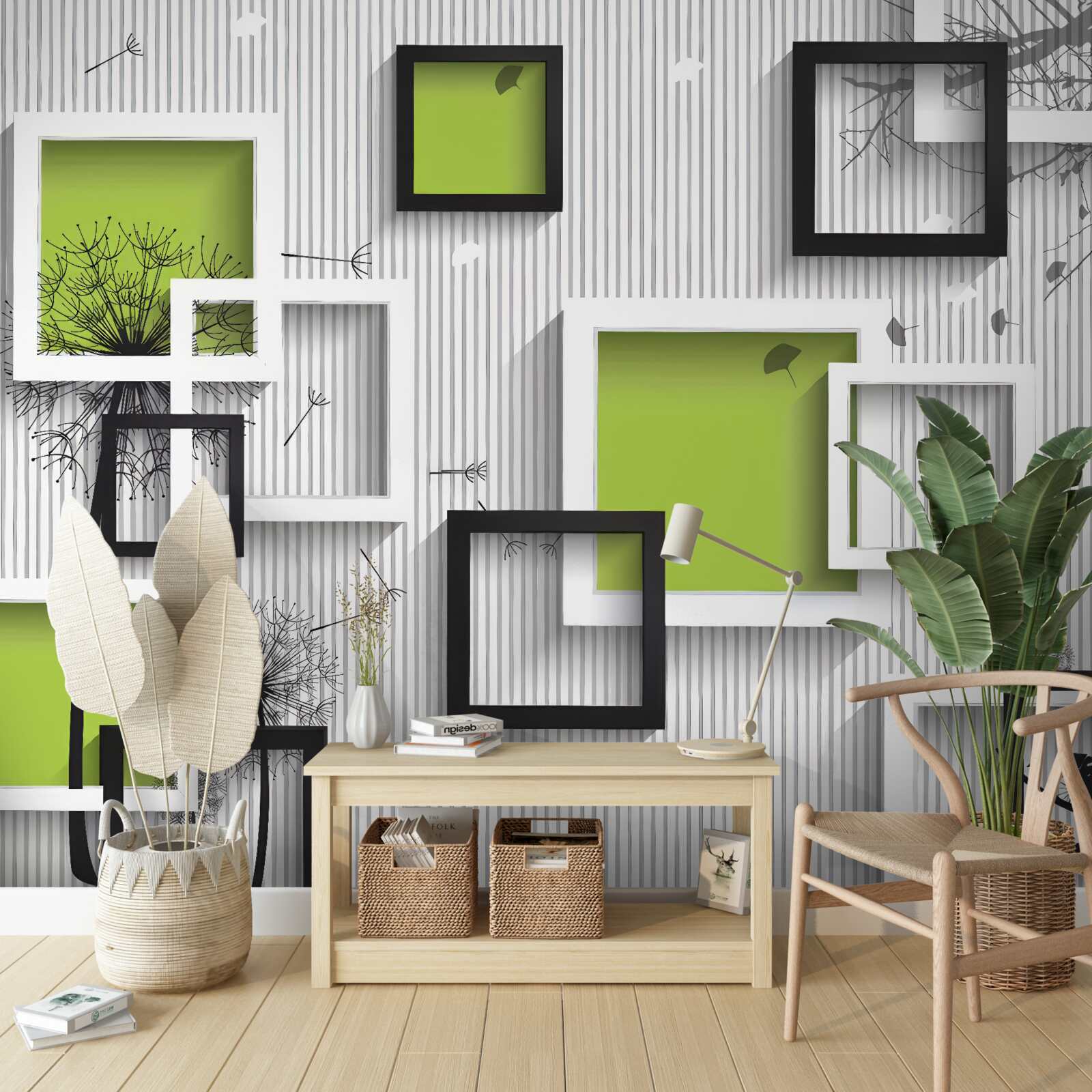 Papier peint les cadres sont en noir et blanc