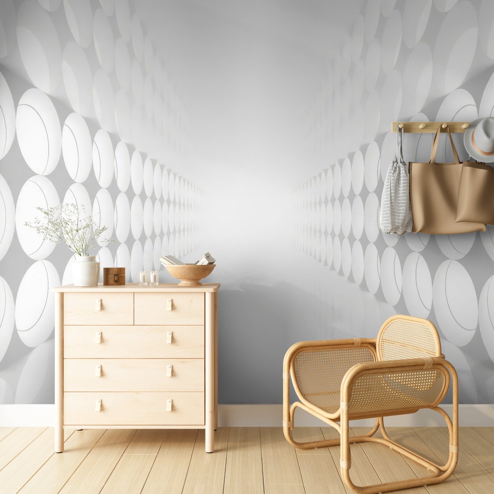 Papier peint le tunnel est blanc avec un éclairage au bout