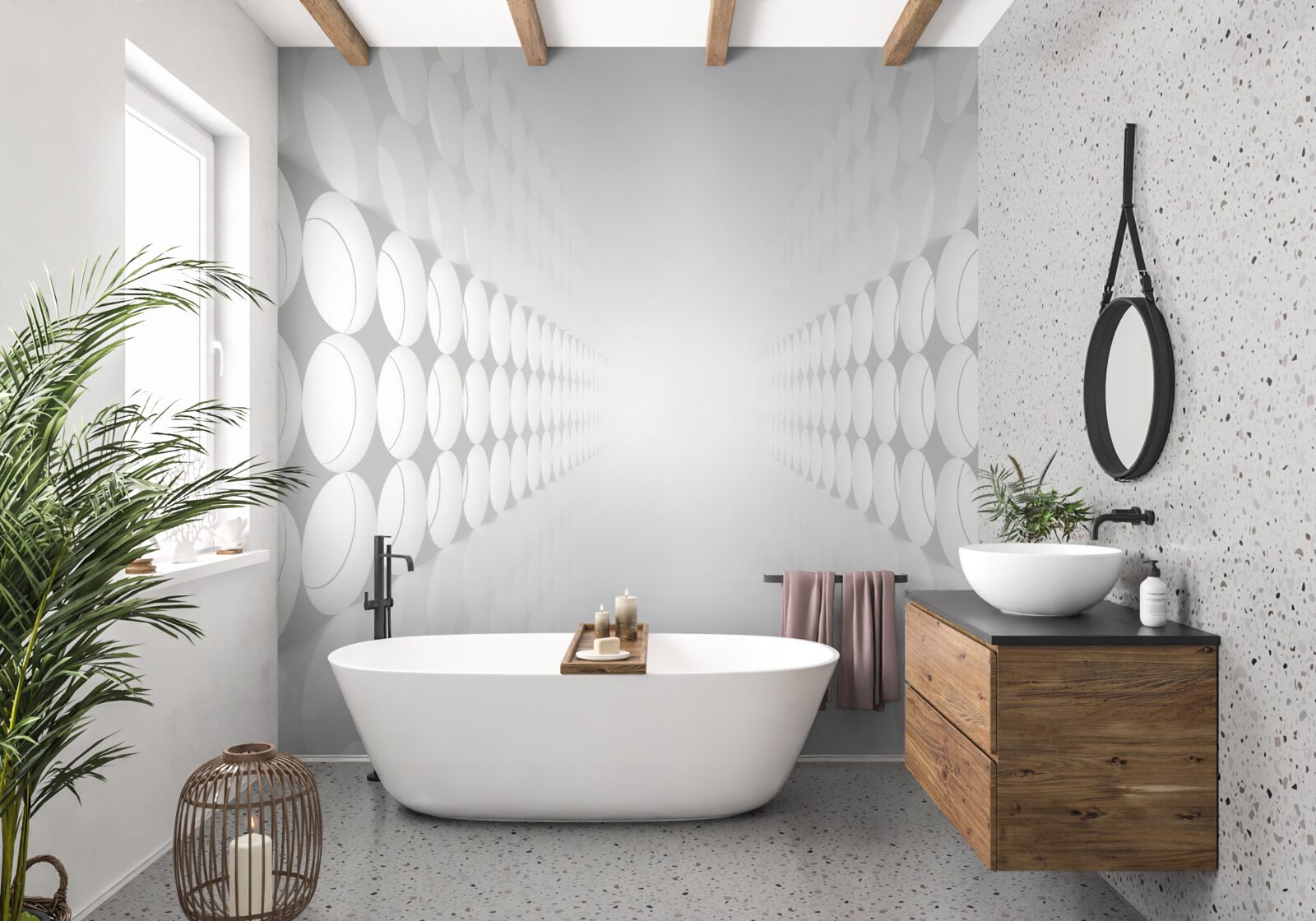 Papier peint le tunnel est blanc avec un éclairage au bout