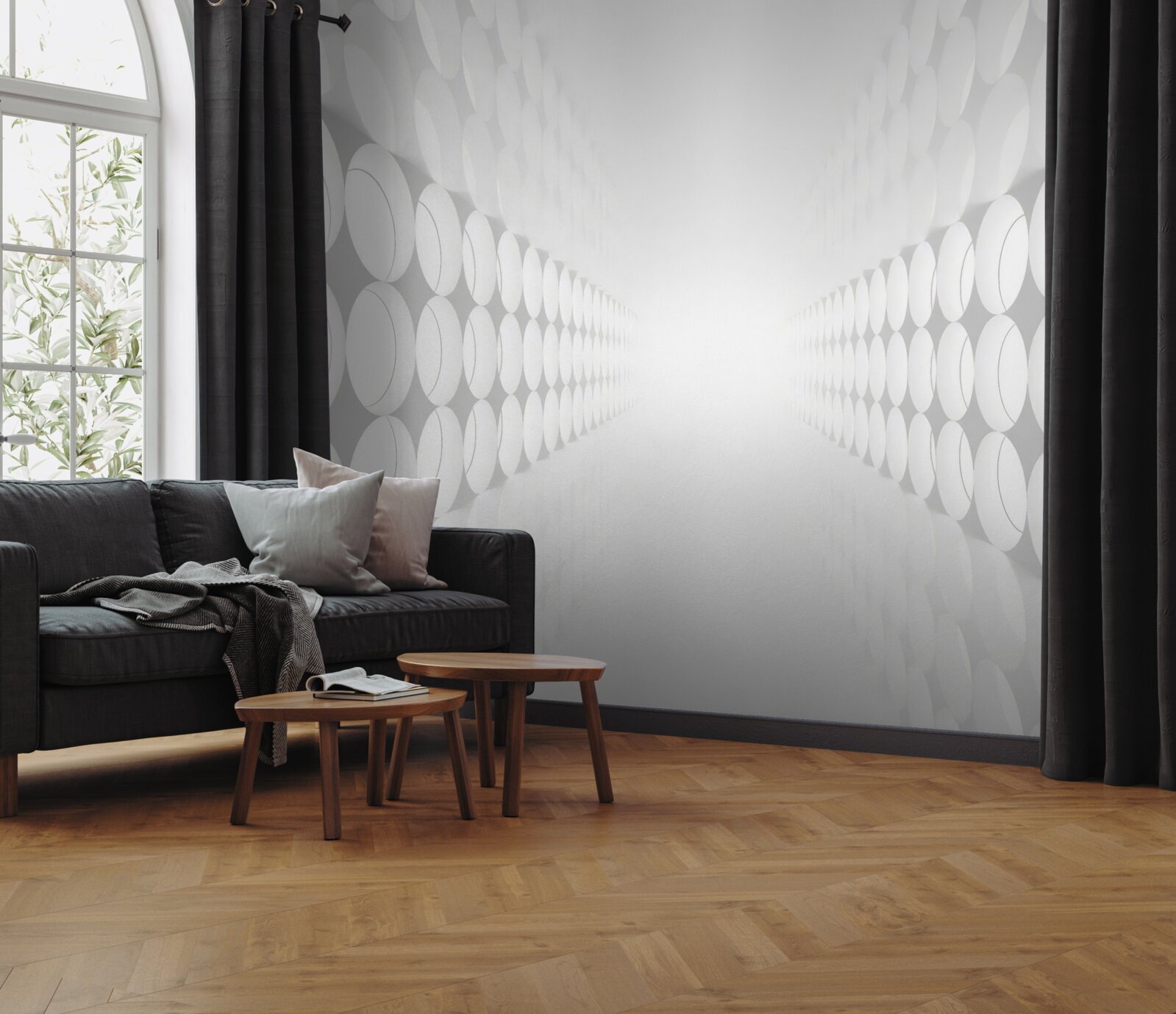 Papier peint le tunnel est blanc avec un éclairage au bout