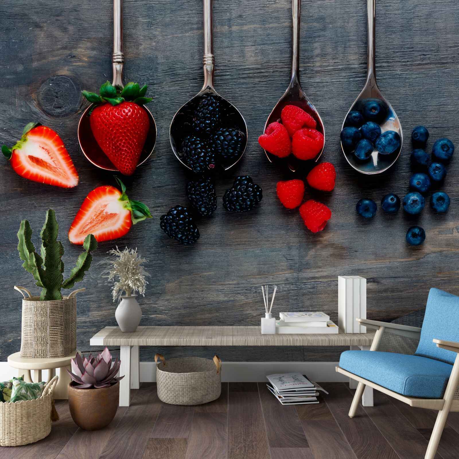 Papier peint Cuillères remplies de baies