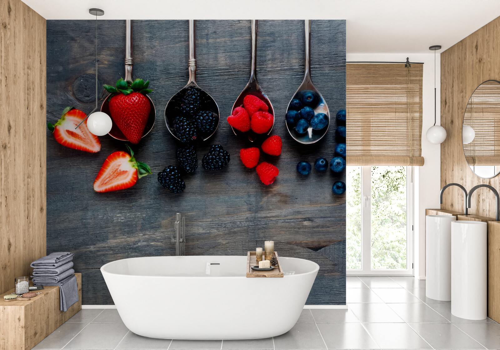 Papier peint Cuillères remplies de baies