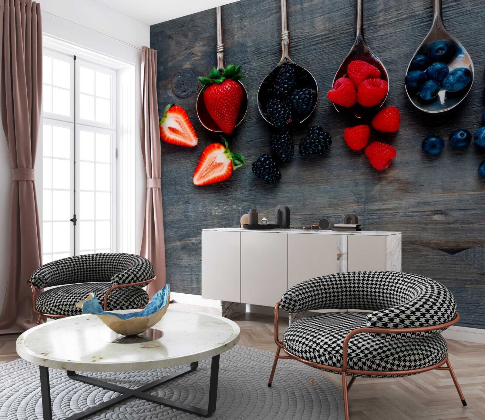 Papier peint Cuillères remplies de baies