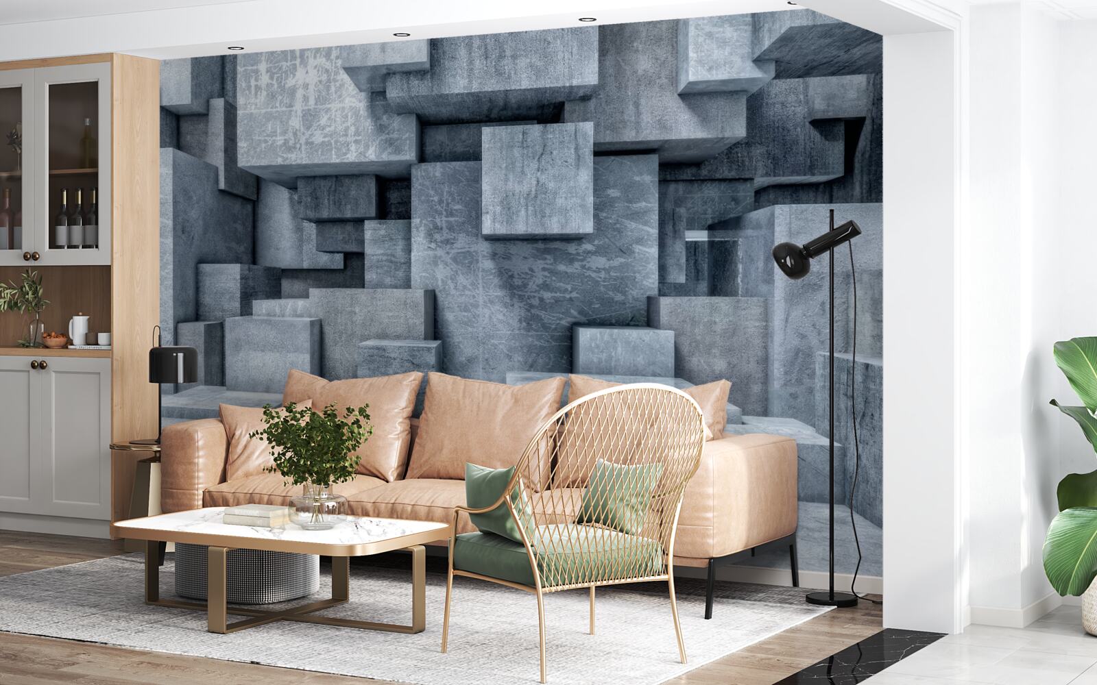 Papier peint cubes gris tridimensionnels