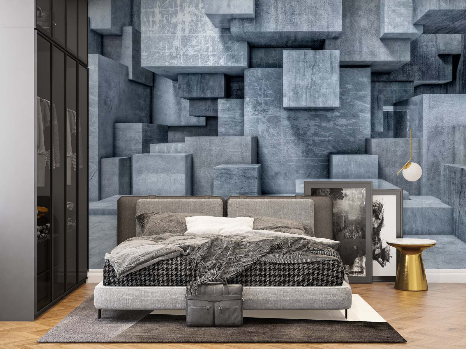 Papier peint cubes gris tridimensionnels