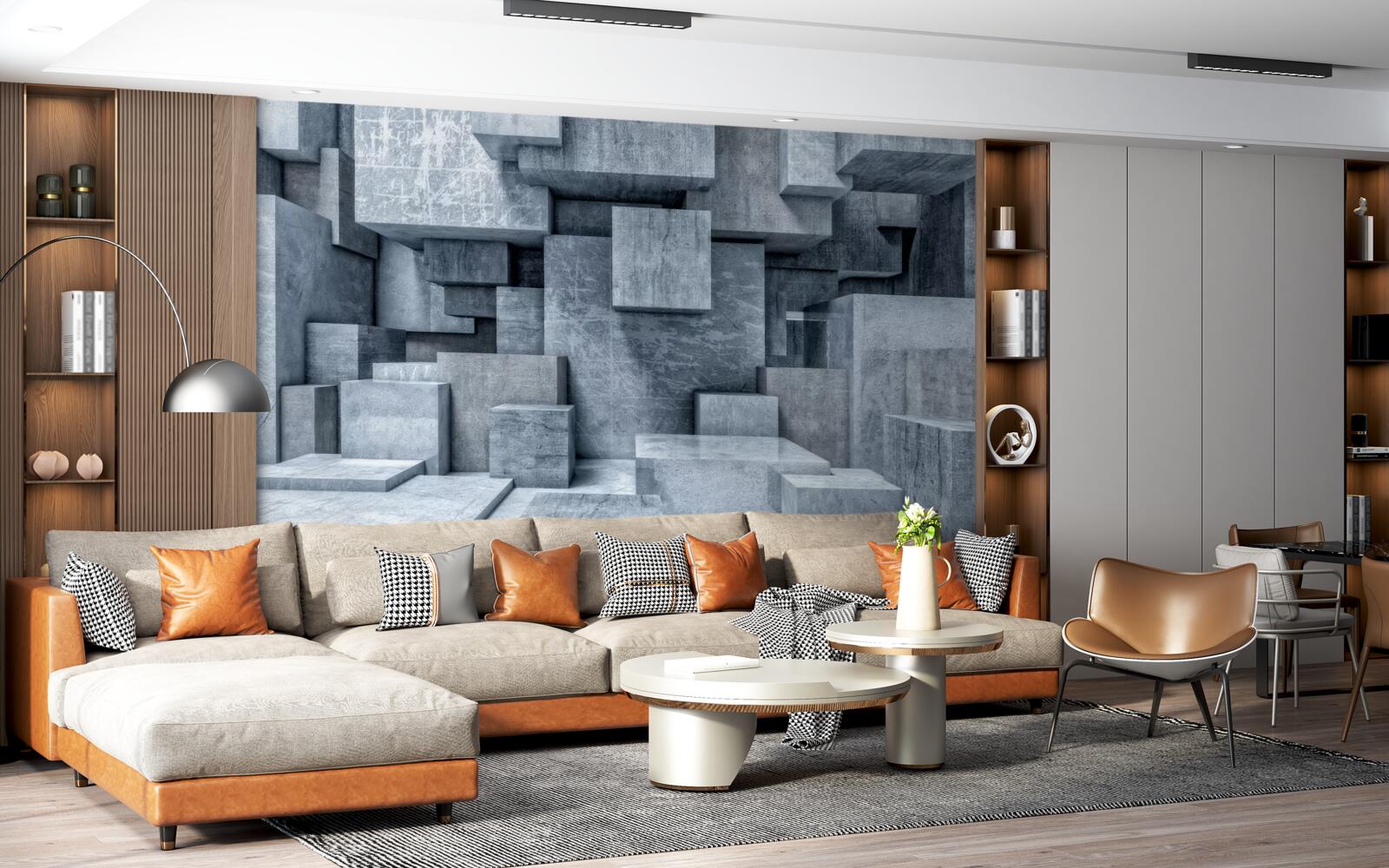 Papier peint cubes gris tridimensionnels