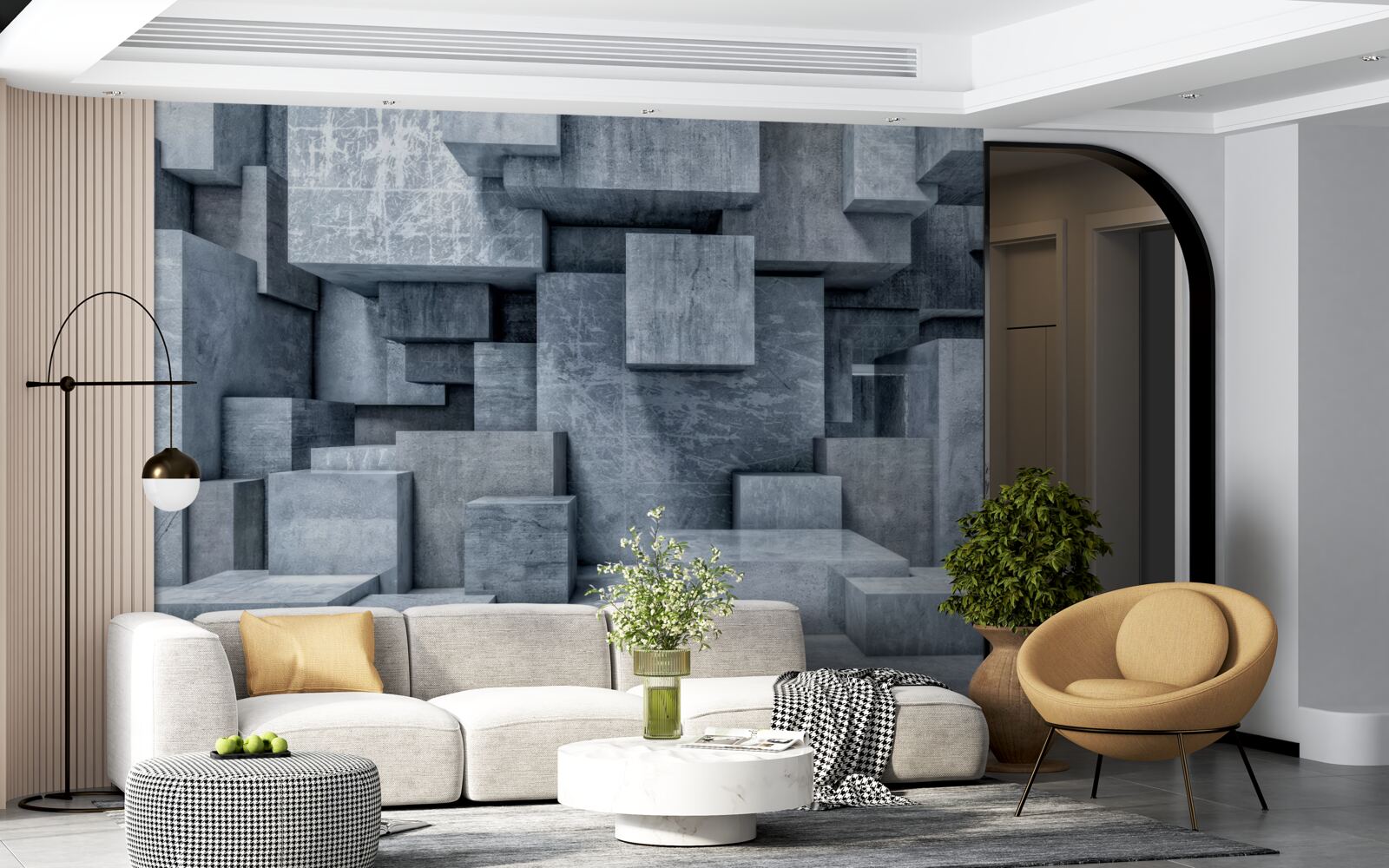 Papier peint cubes gris tridimensionnels