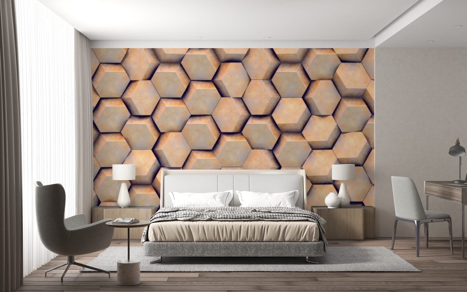 Papier peint hexagones bruns de forme tridimensionnelle