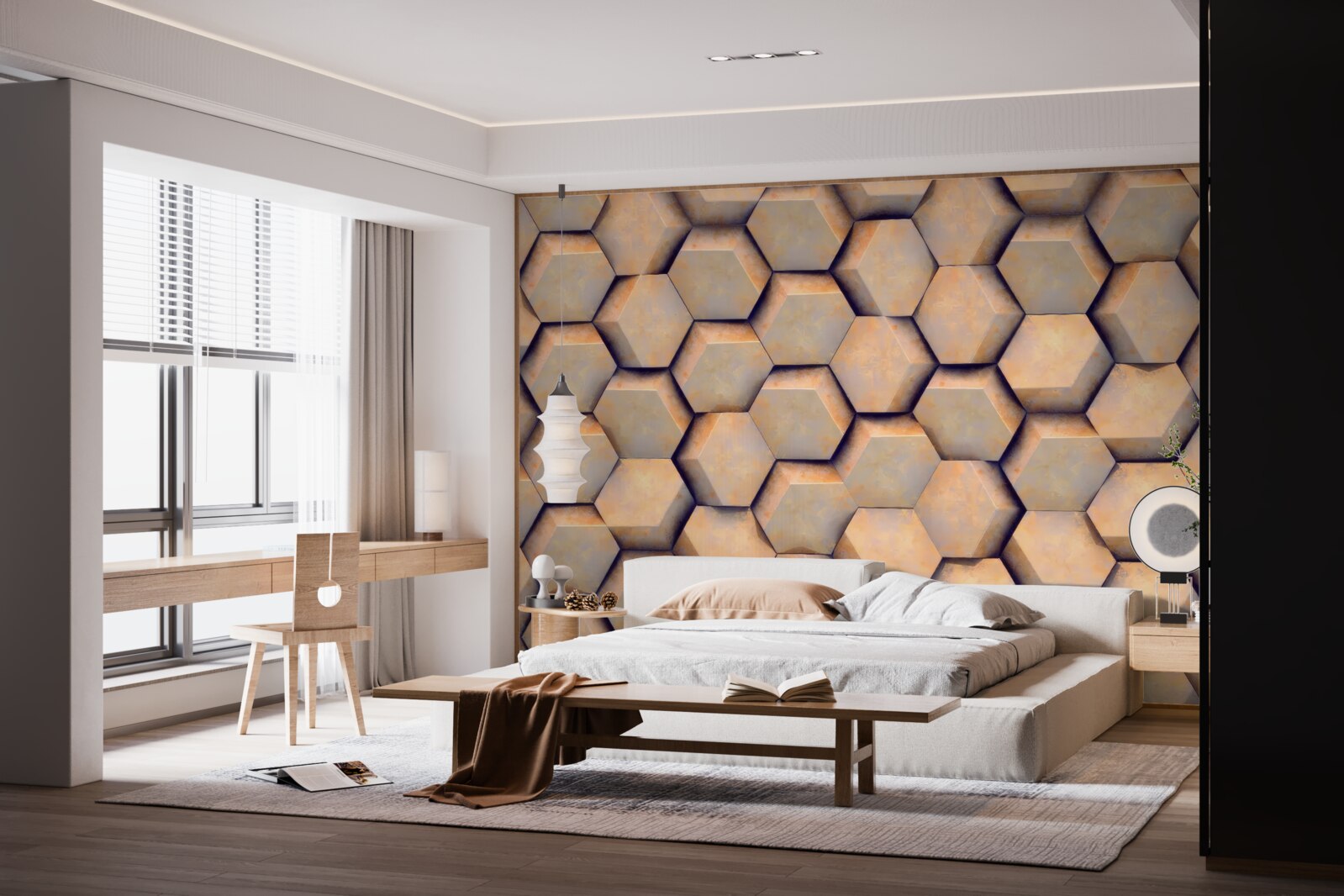 Papier peint hexagones bruns de forme tridimensionnelle