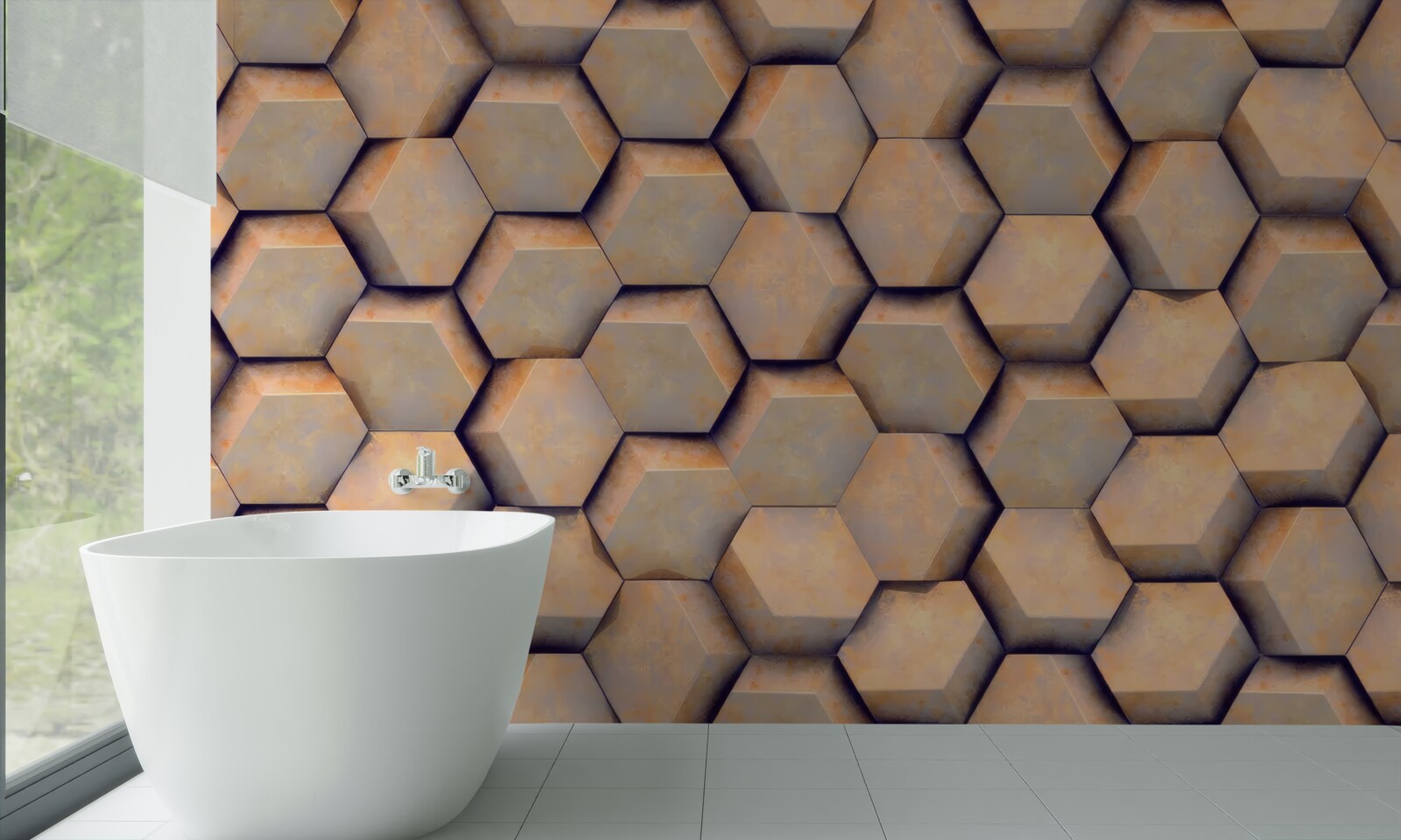 Papier peint hexagones bruns de forme tridimensionnelle