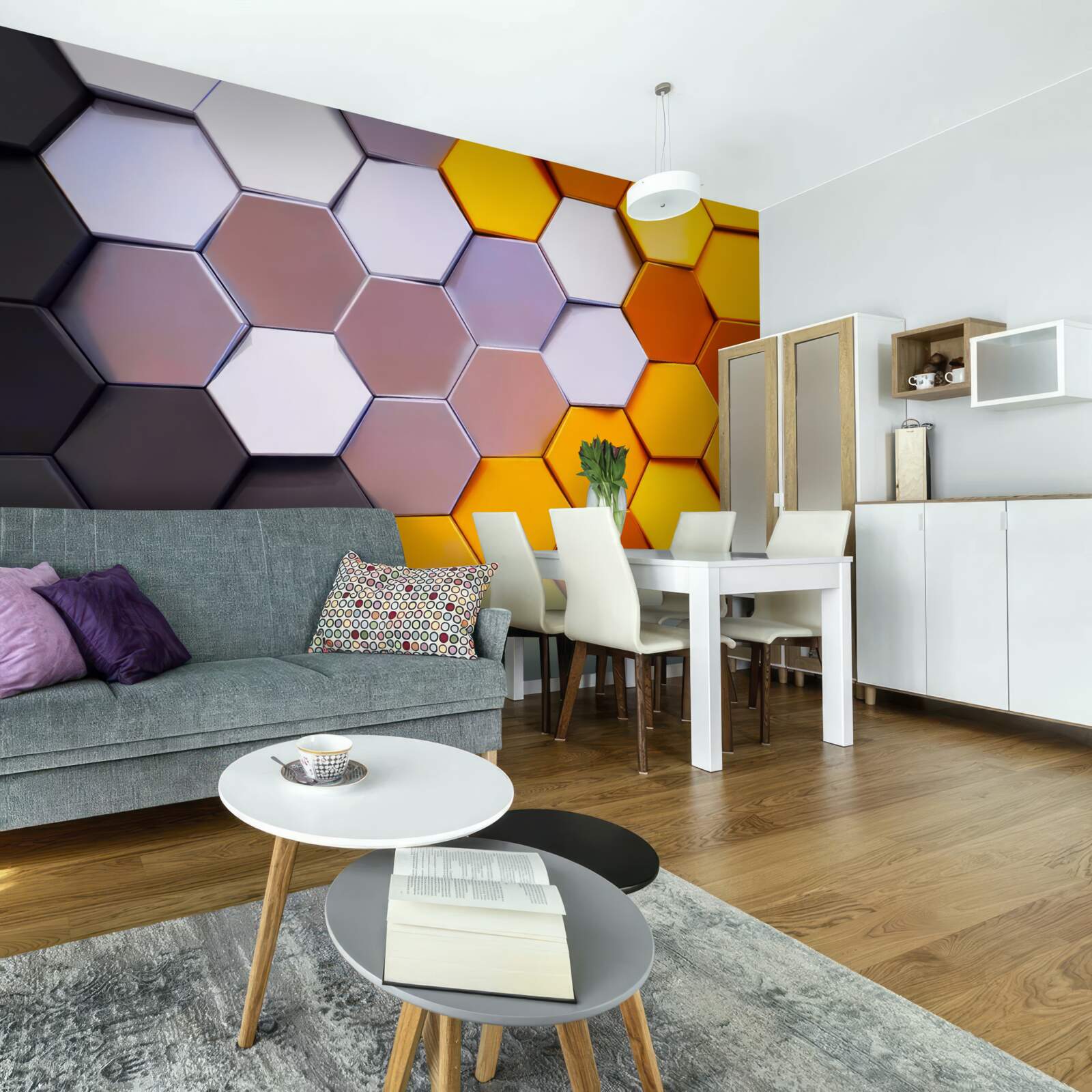 Papier peint formes hexagonales multicolores