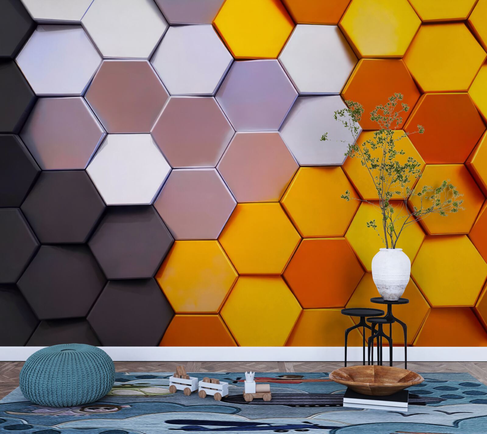 Papier peint formes hexagonales multicolores