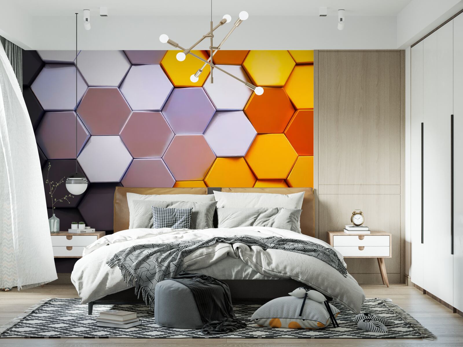 Papier peint formes hexagonales multicolores