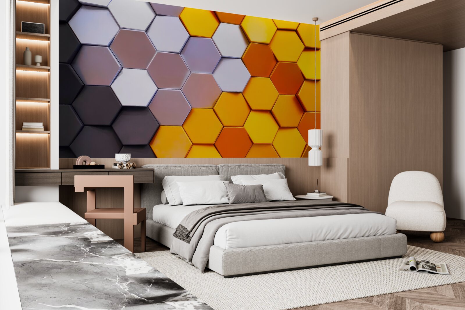 Papier peint formes hexagonales multicolores