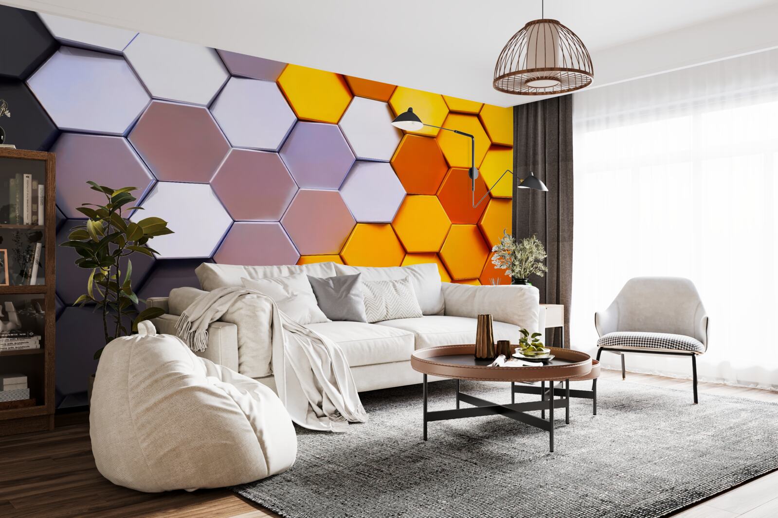 Papier peint formes hexagonales multicolores