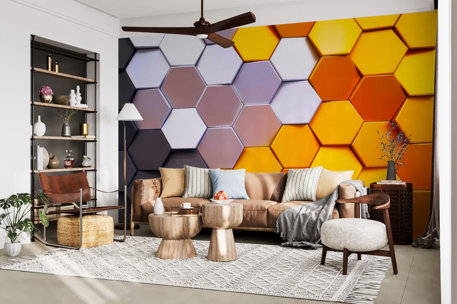 Papier peint formes hexagonales multicolores