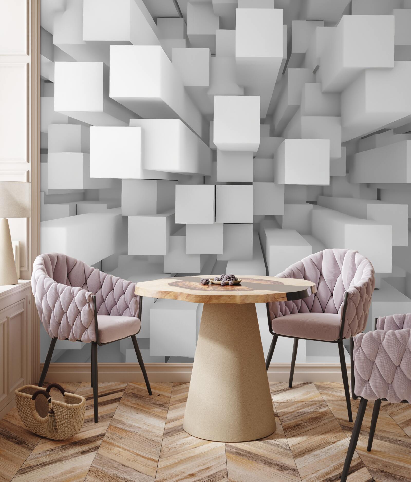 Papier peint parallélépipèdes blancs tridimensionnels